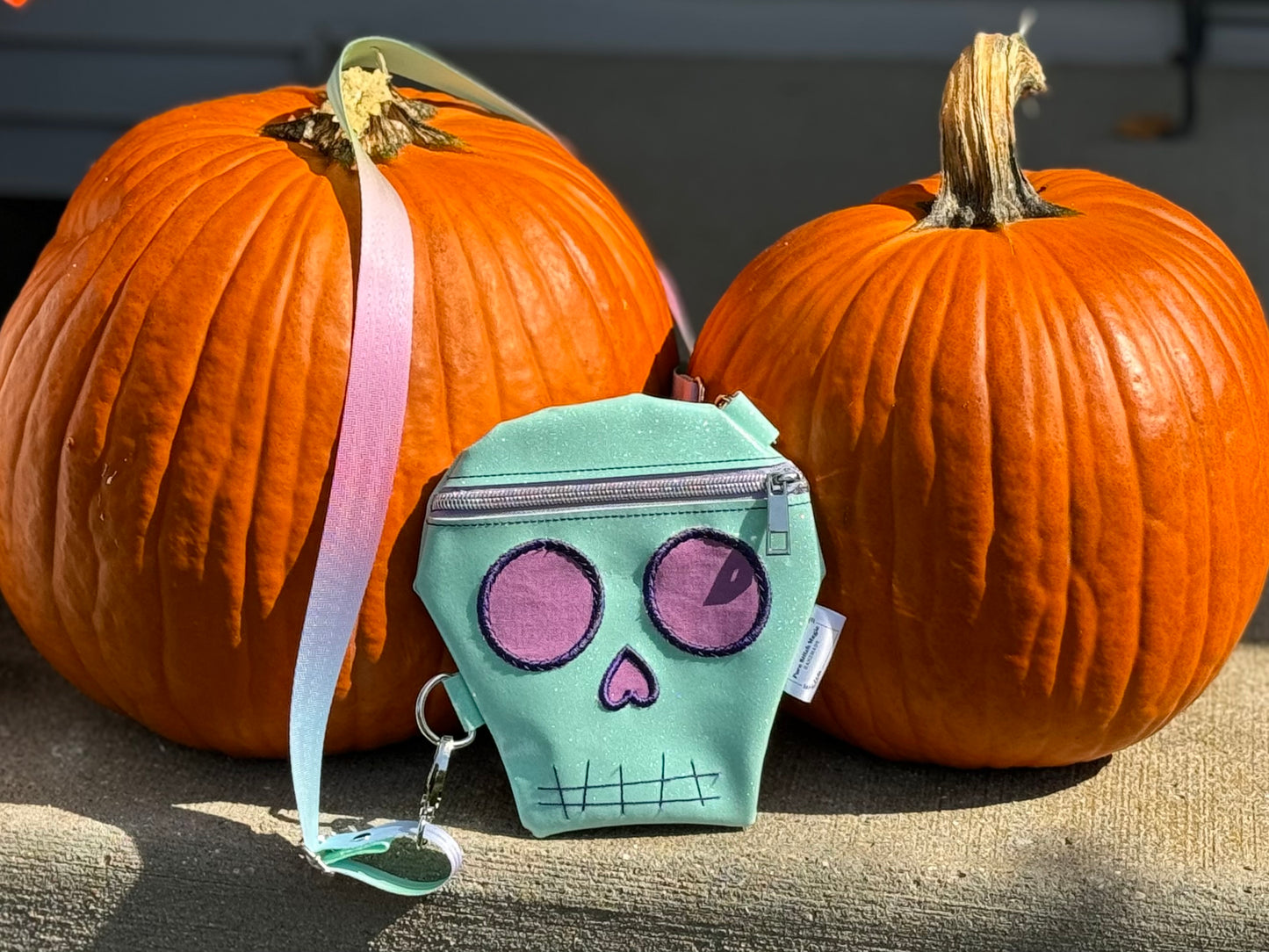 Embroidered Skull Crossbody Bag- Mint Glow In The Dark