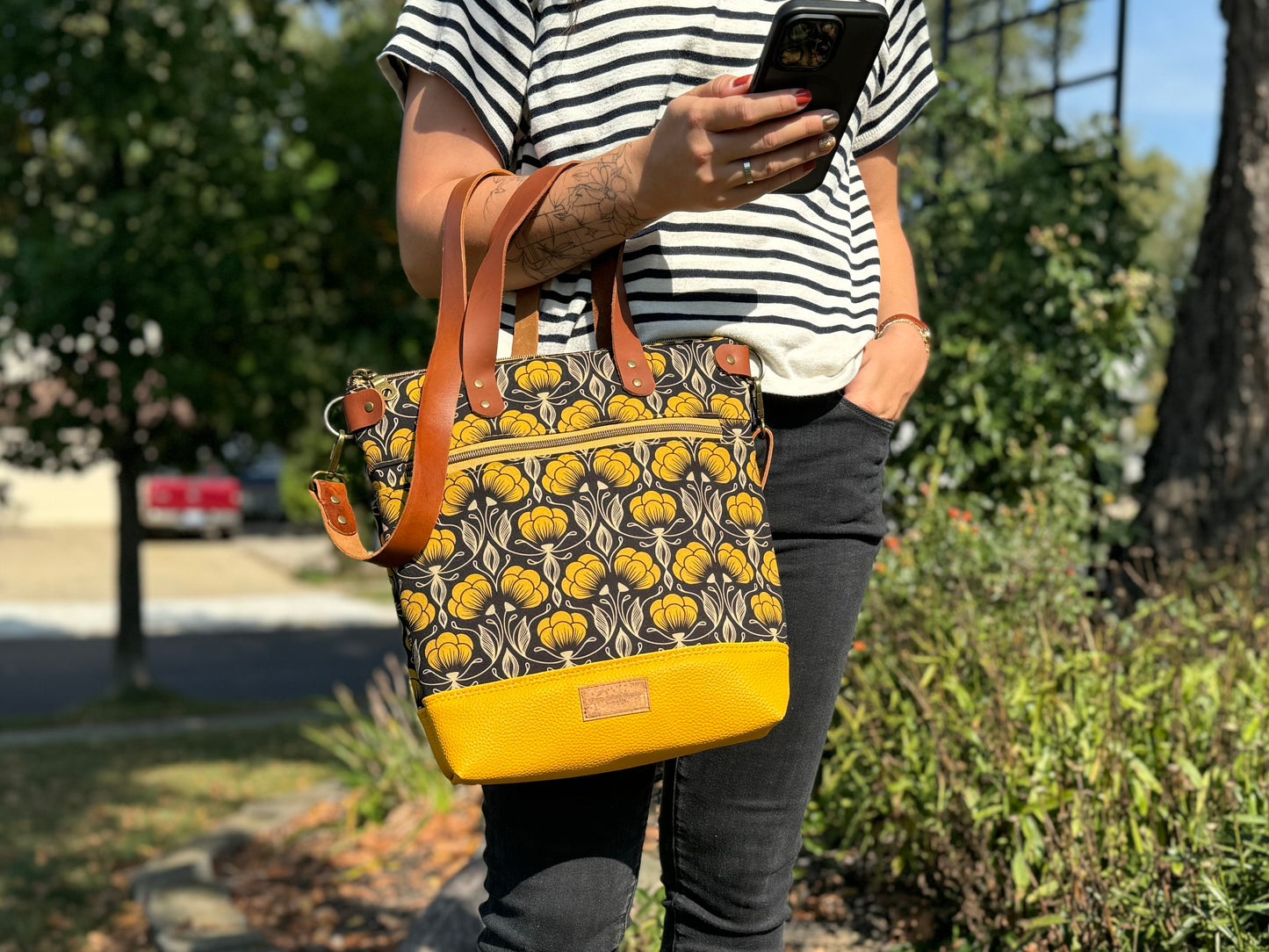 Aberdeen Tote- Flowers in Mustard