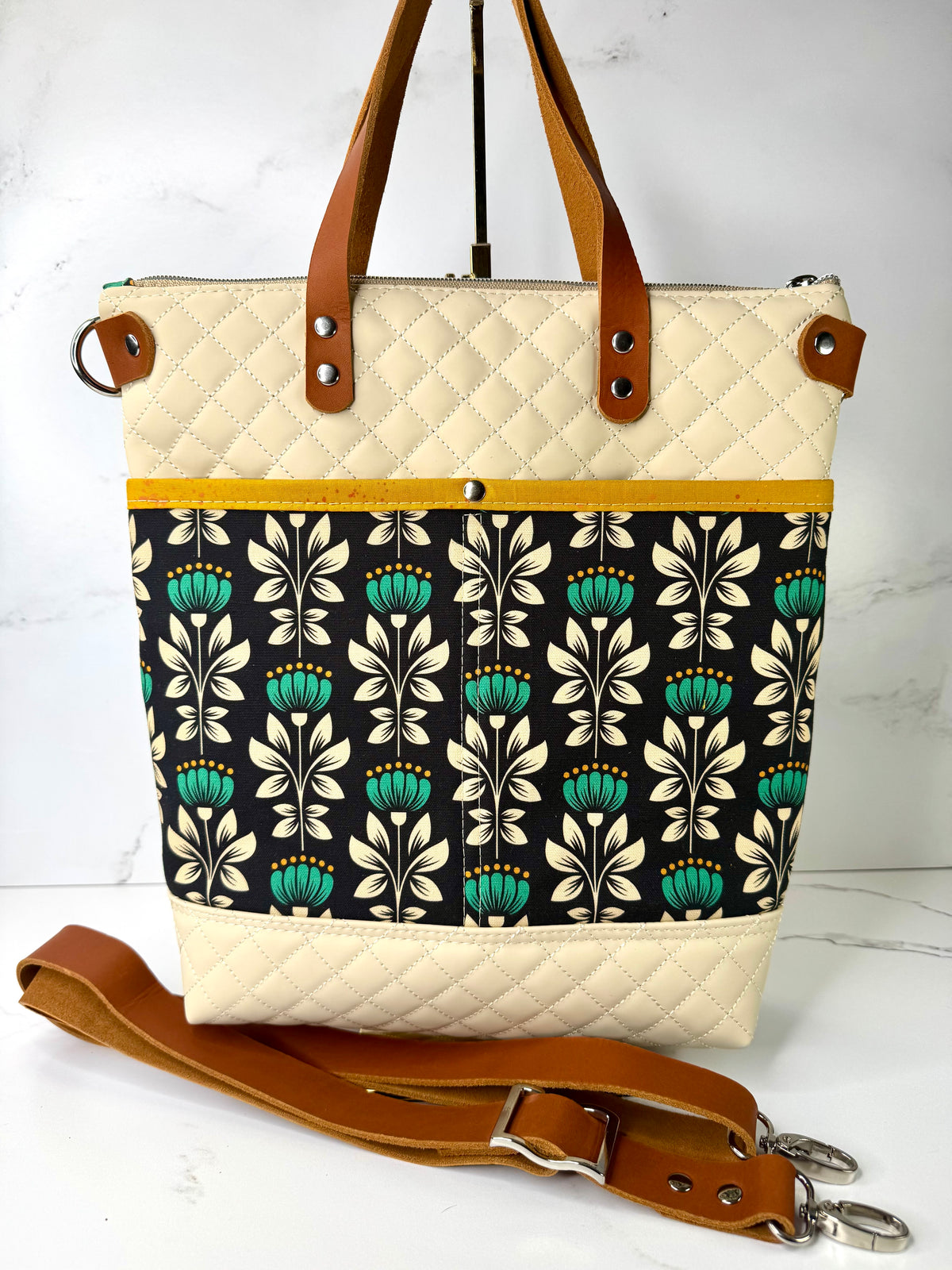 Aberdeen Tote - Quilted Teal Flowers