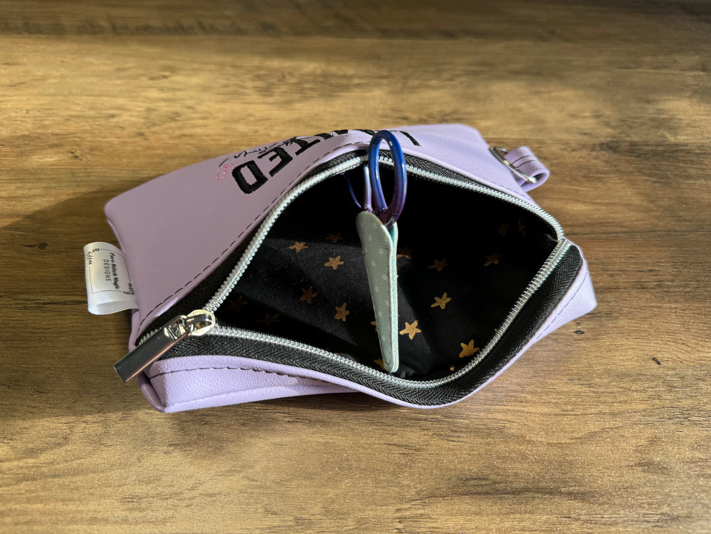 Embroidered "Limited Edition" Zipper Pouch in Lavender