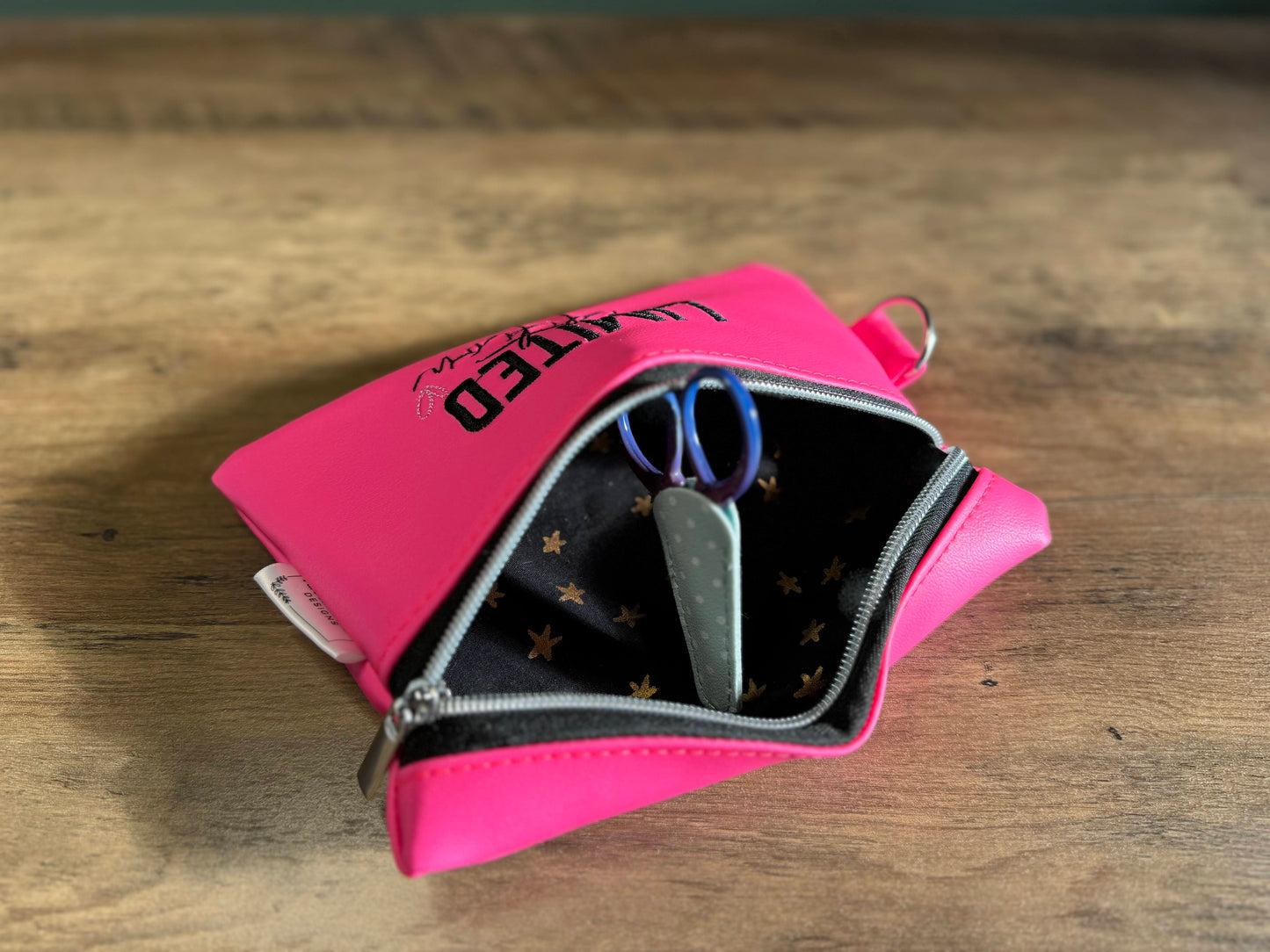 Embroidered "Limited Edition" Zipper Pouch in Hot Pink