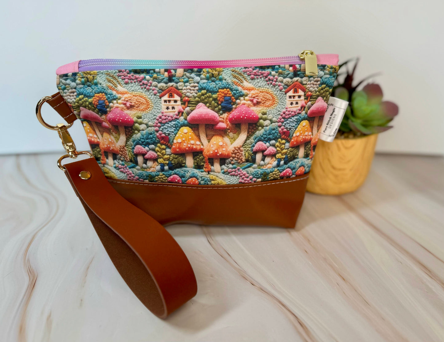 Mushroom Village Faux Leather Wristlet