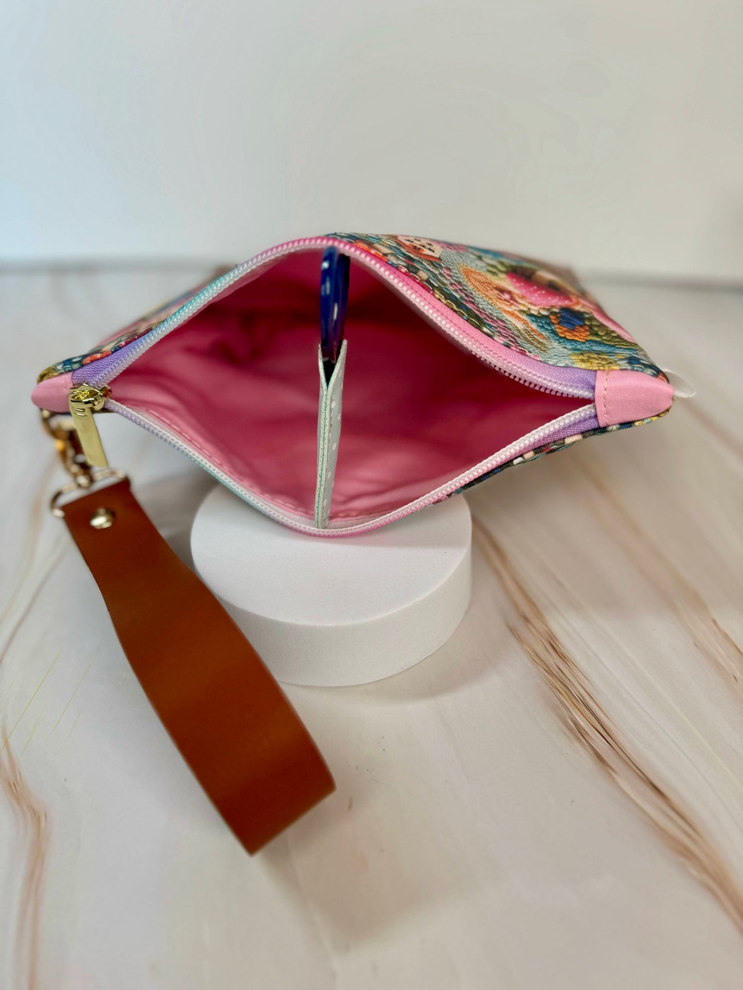 Mushroom Village Faux Leather Wristlet