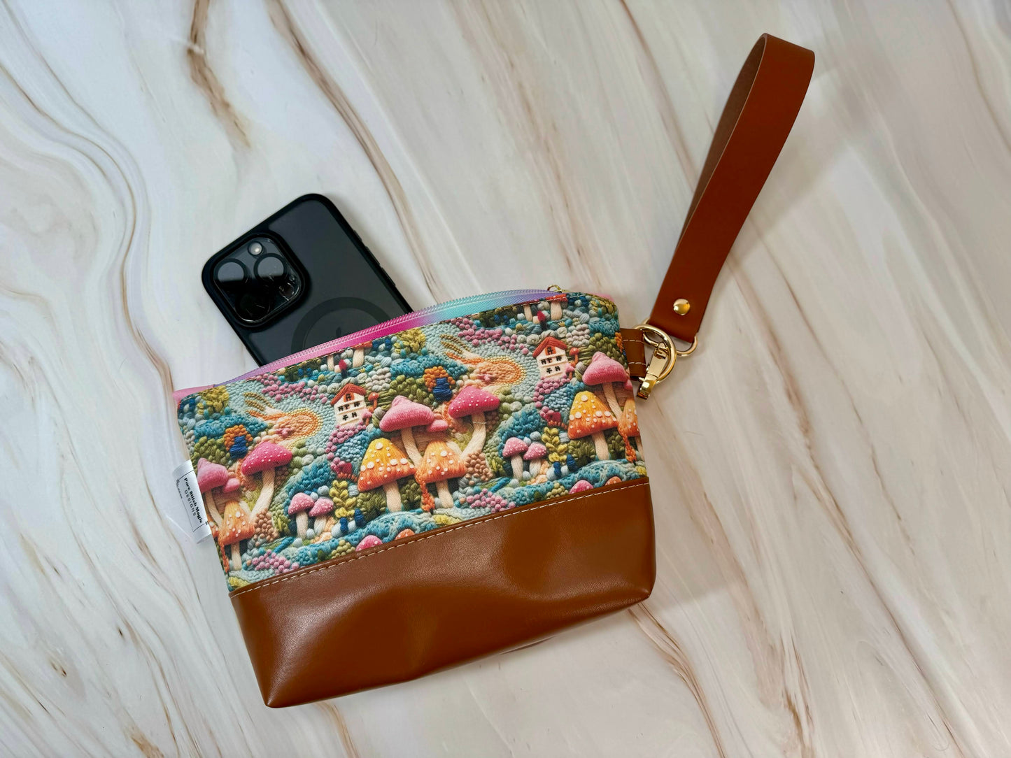Mushroom Village Faux Leather Wristlet