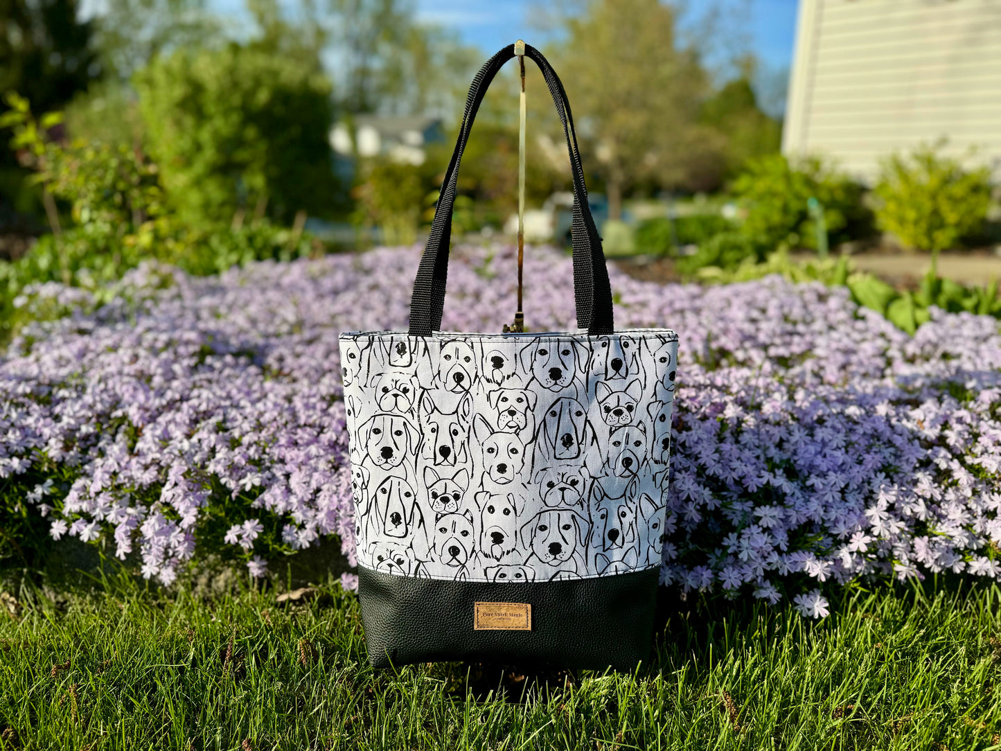 Tuesday Tote Bag - Black and White Dogs Pawprint