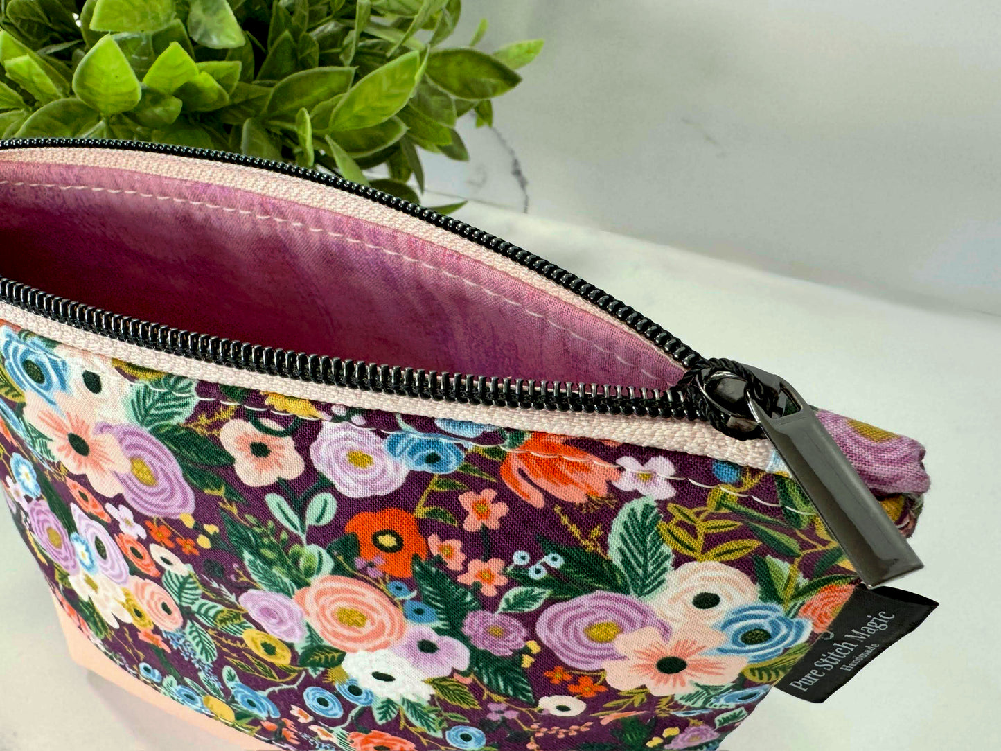 Willow Pouch – Purple Garden Party | Medium Floral Makeup Bag