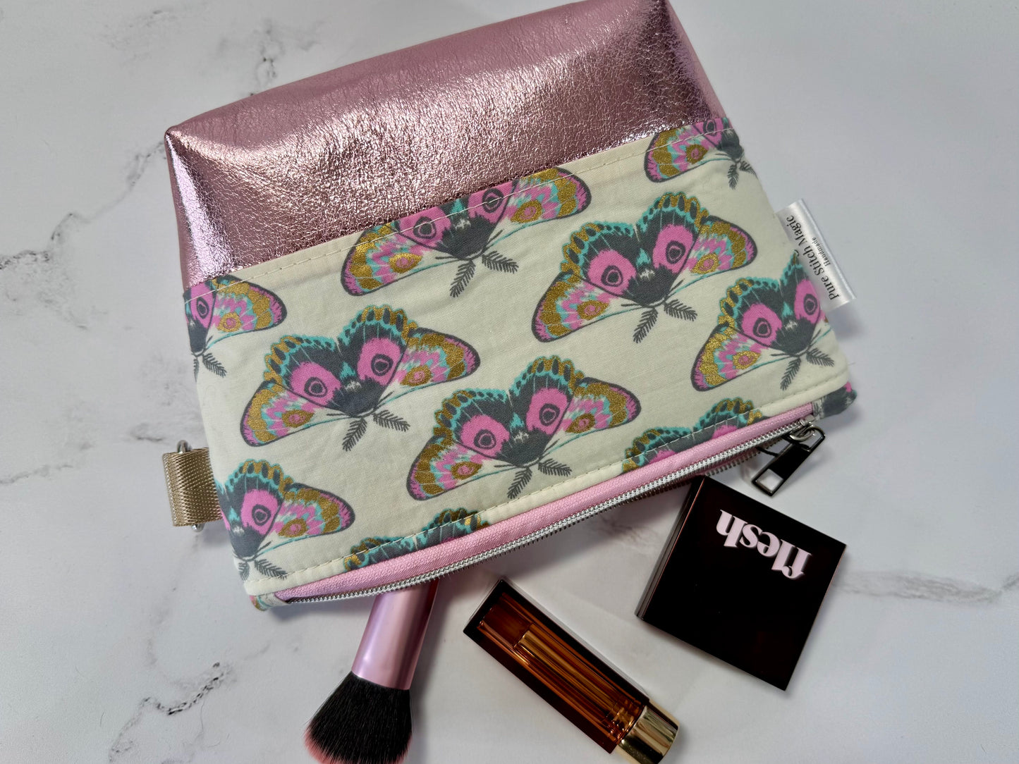 Willow Pouch - The Luna Pink Moths Makeup Bag | Medium