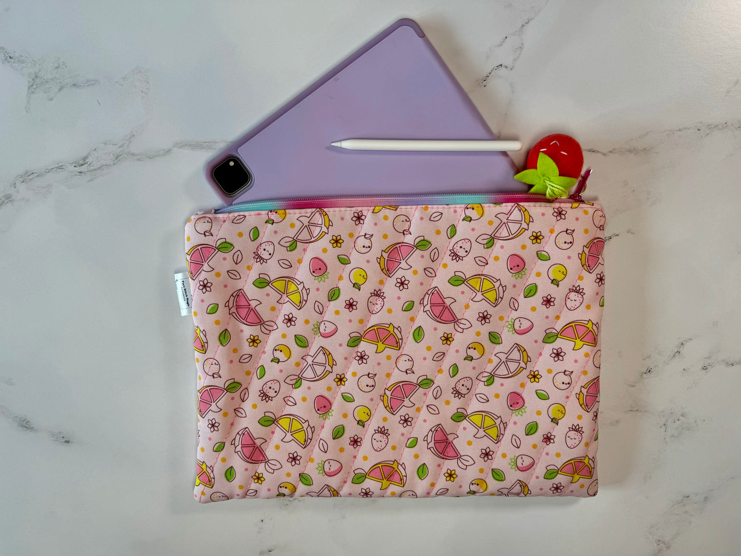 Pink Lemon Sharks Quilted Tablet/ Book Sleeve- Large