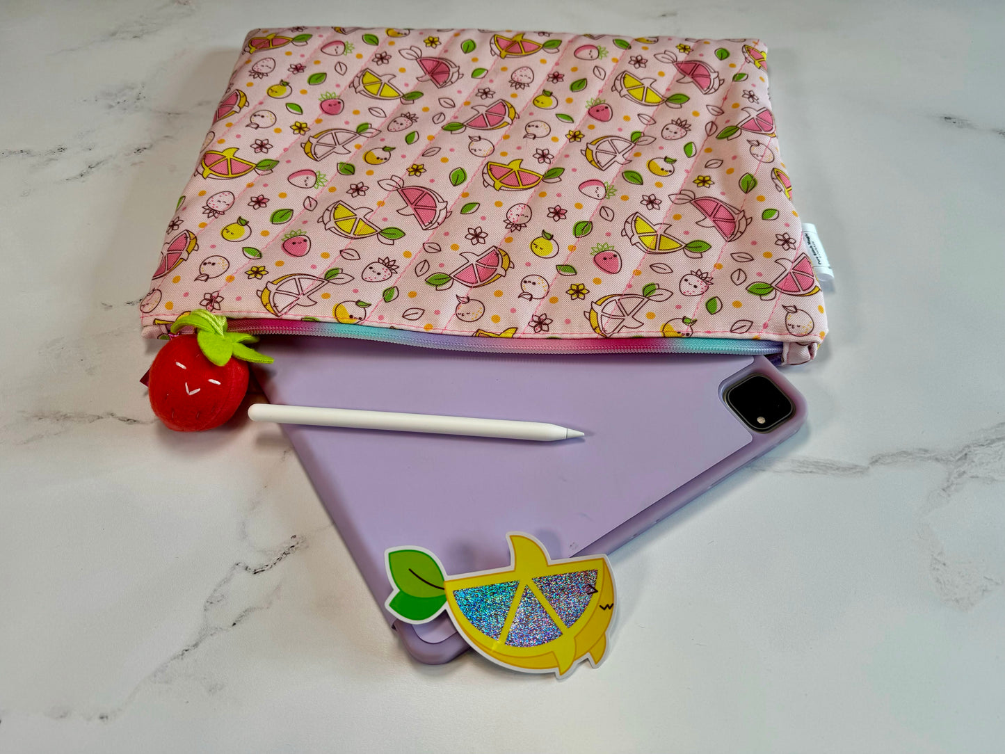 Pink Lemon Sharks Quilted Tablet/ Book Sleeve- Large