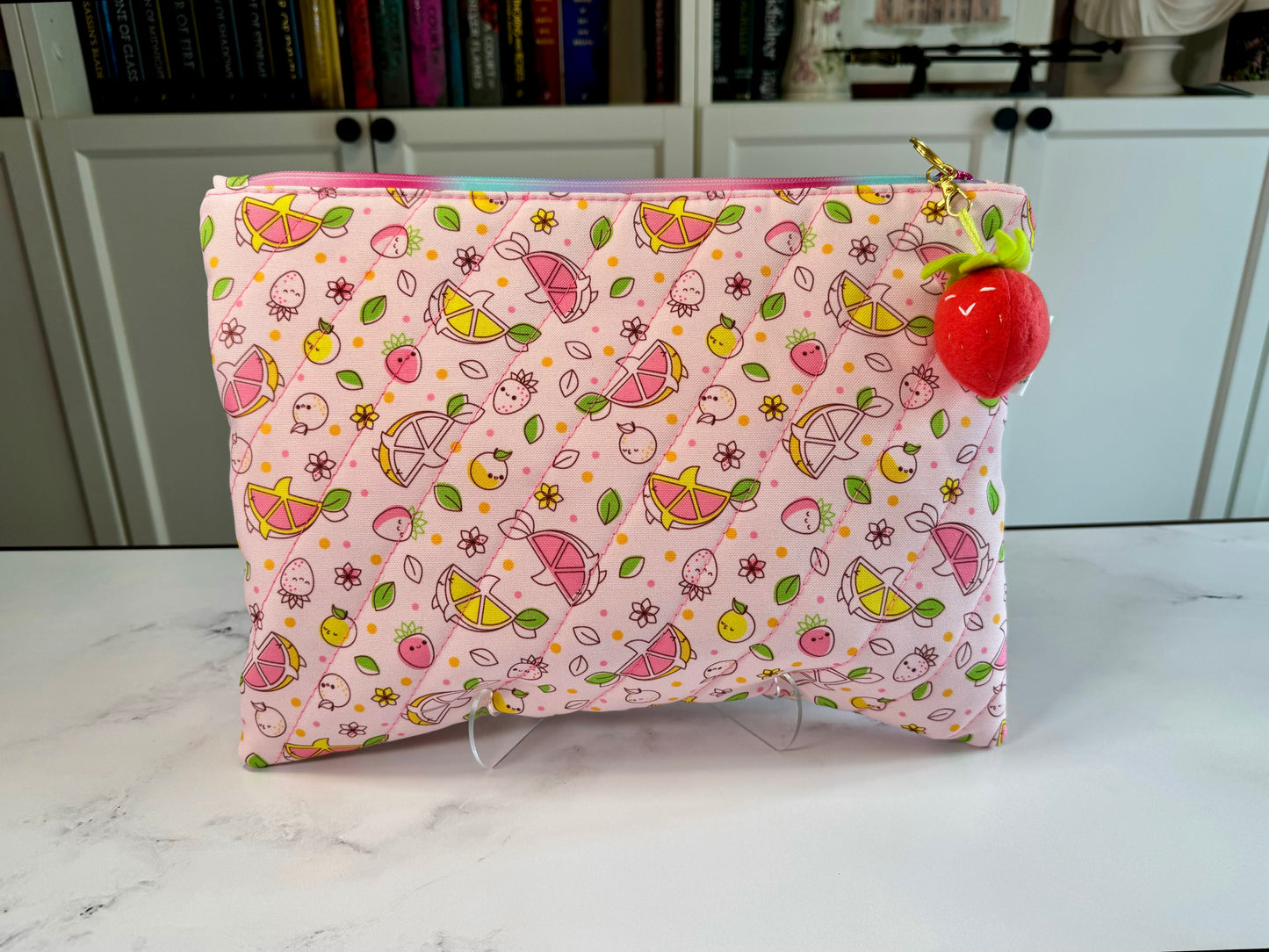 Pink Lemon Sharks Quilted Tablet/ Book Sleeve- Large