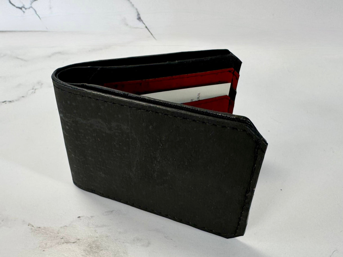 Cork Bifold Wallet – Black Exterior with Red Interior