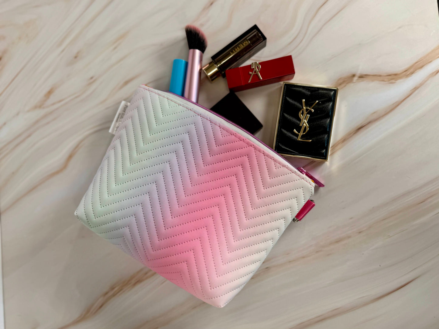 Pastel Quilted Chevron Makeup Bag