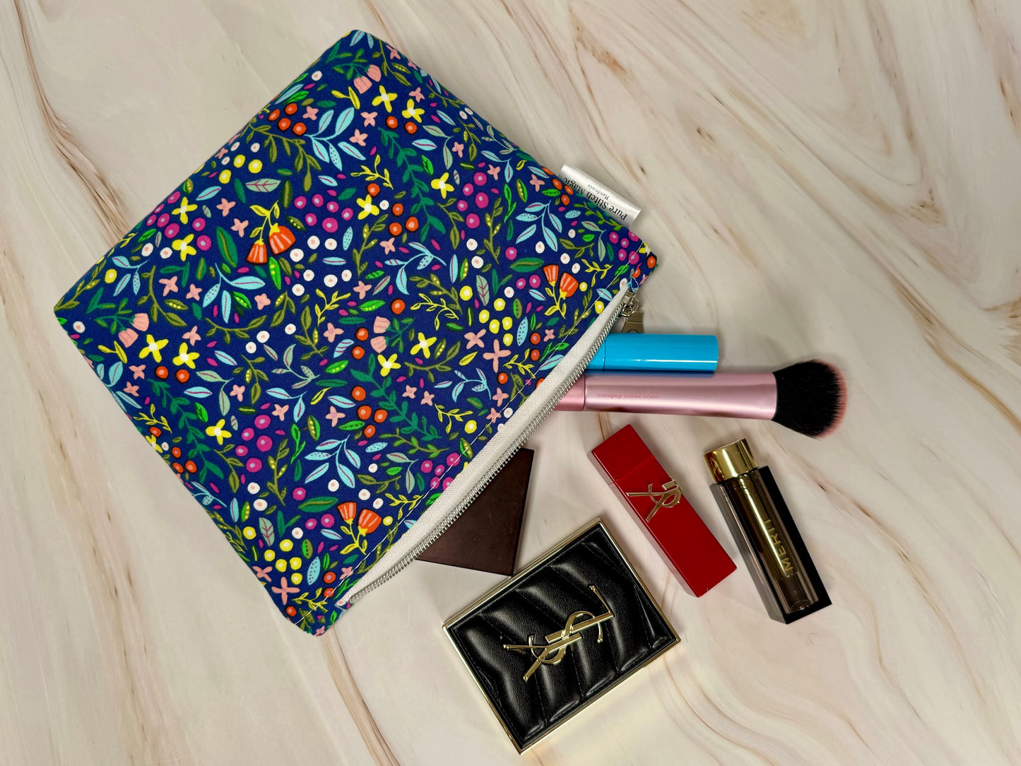 Floral Escape Makeup Pouch with Orange Interior