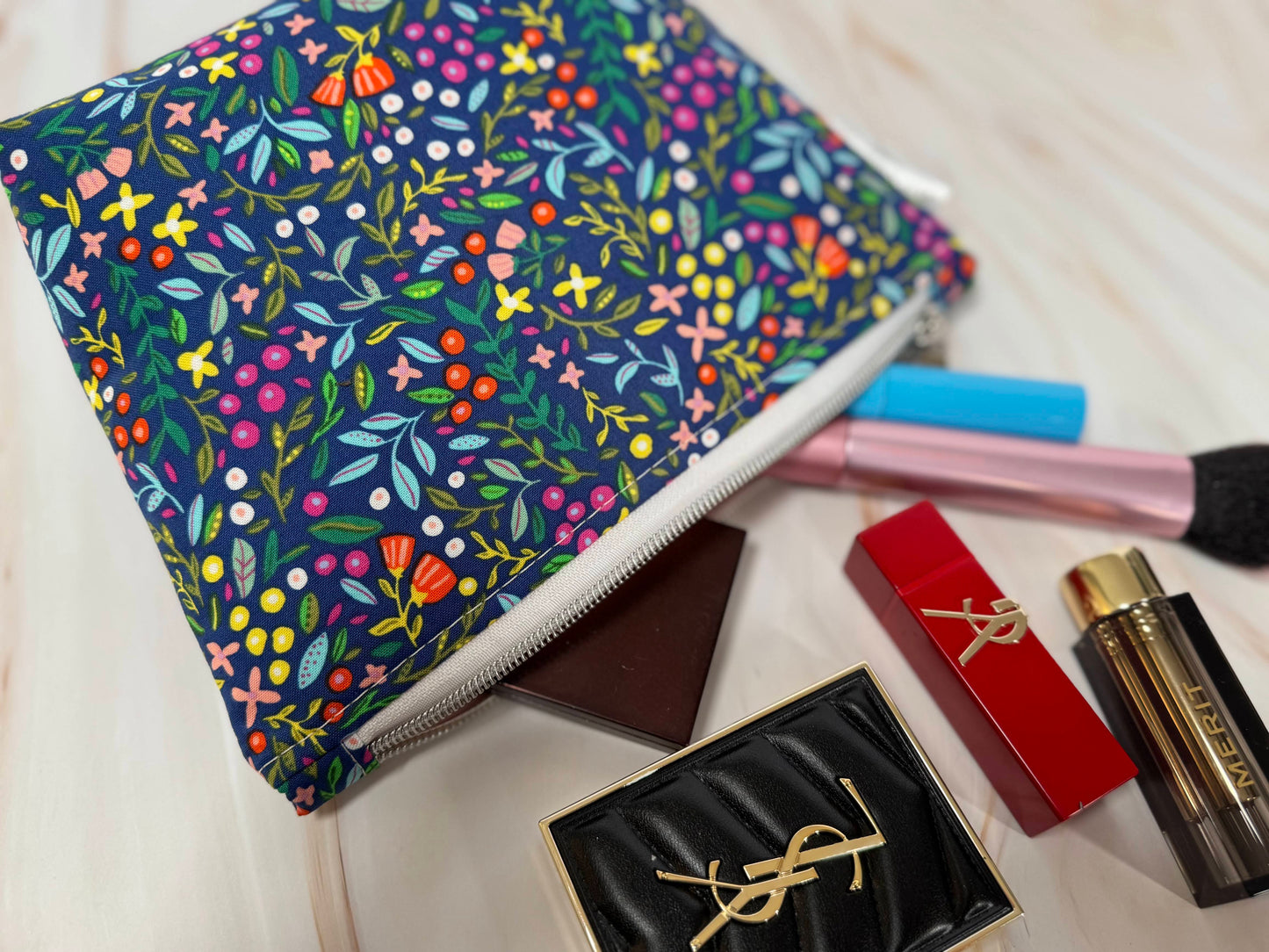 Floral Escape Makeup Pouch with Orange Interior