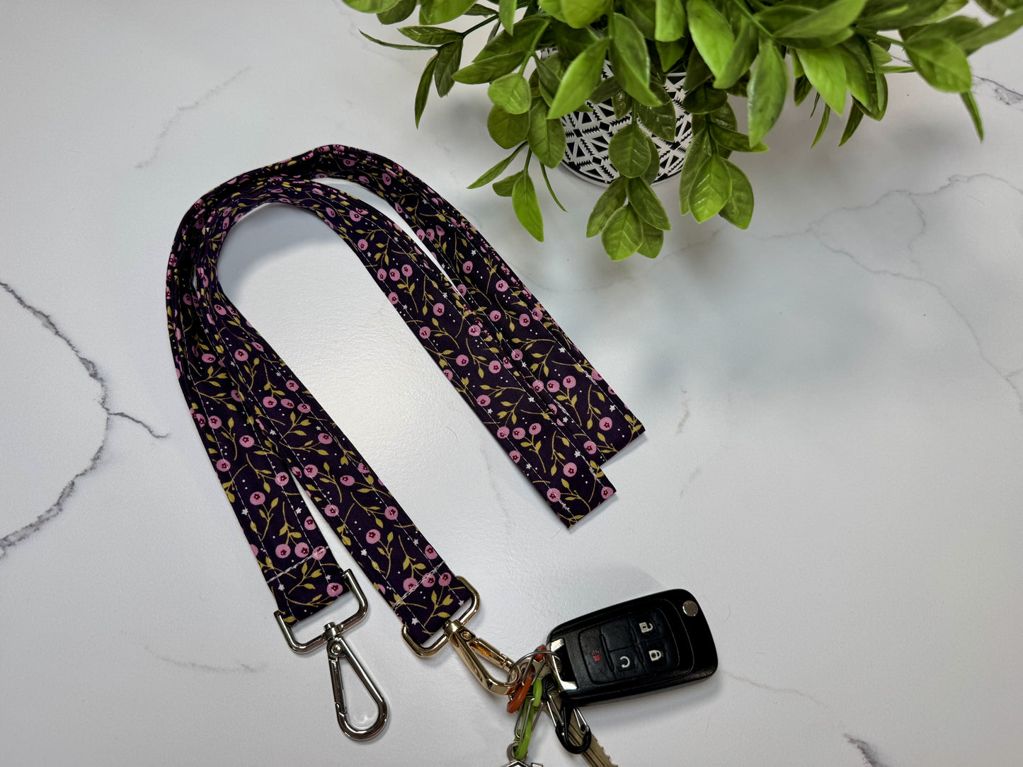 Purple Floral Lanyard