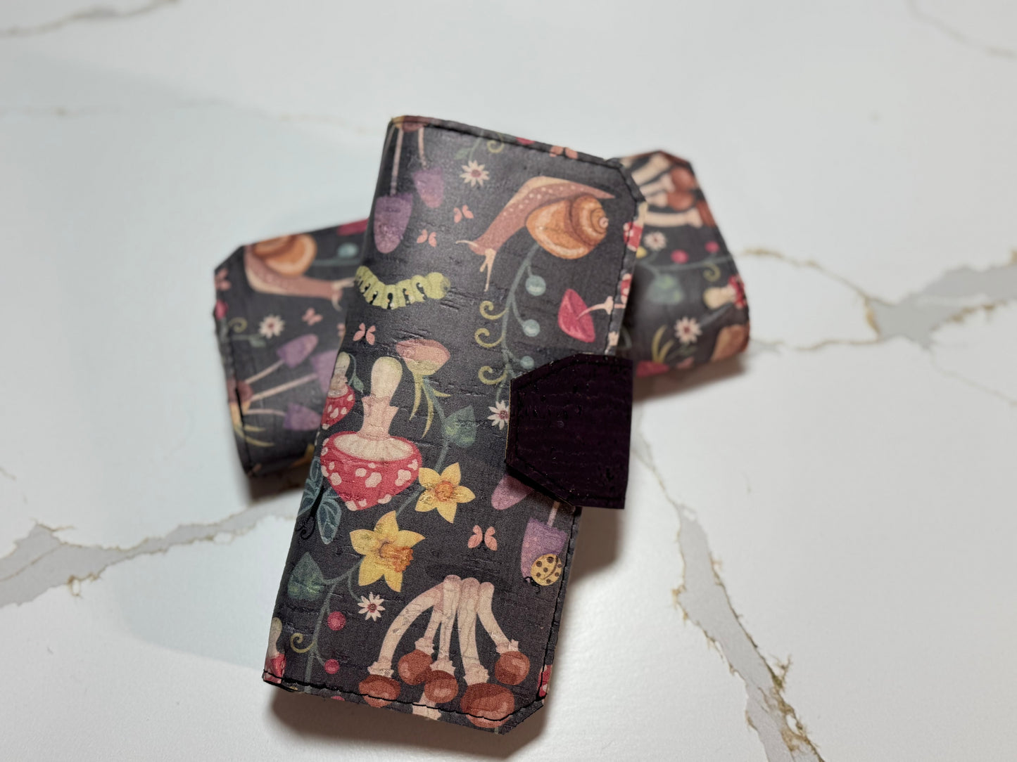 Cottage Core Cork Tall Wallet – Fold over Design with Card Slots & Zipper Pocket