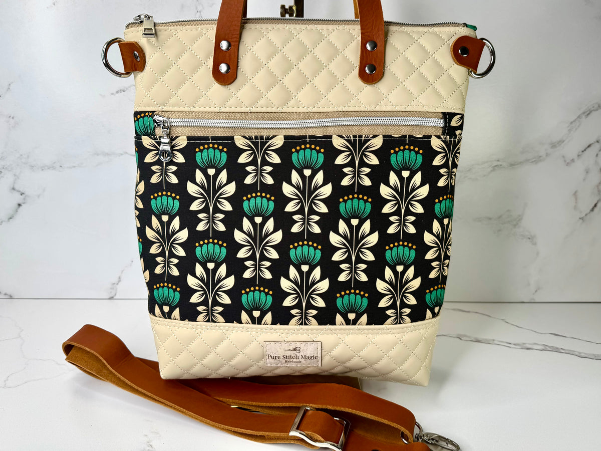 Aberdeen Tote - Quilted Teal Flowers