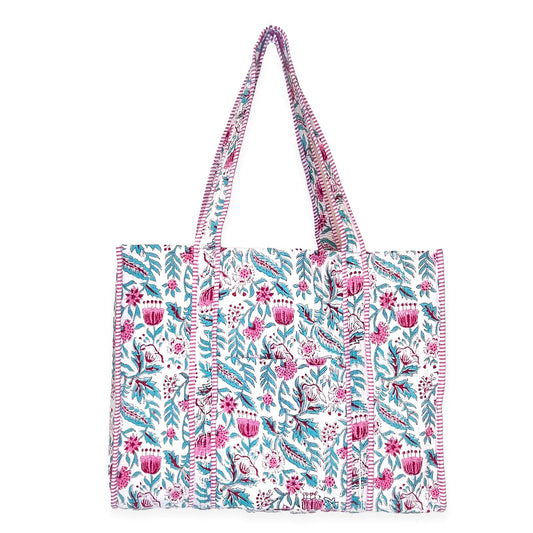 Vivid Wildflowers Quilted Block-Printed Tote