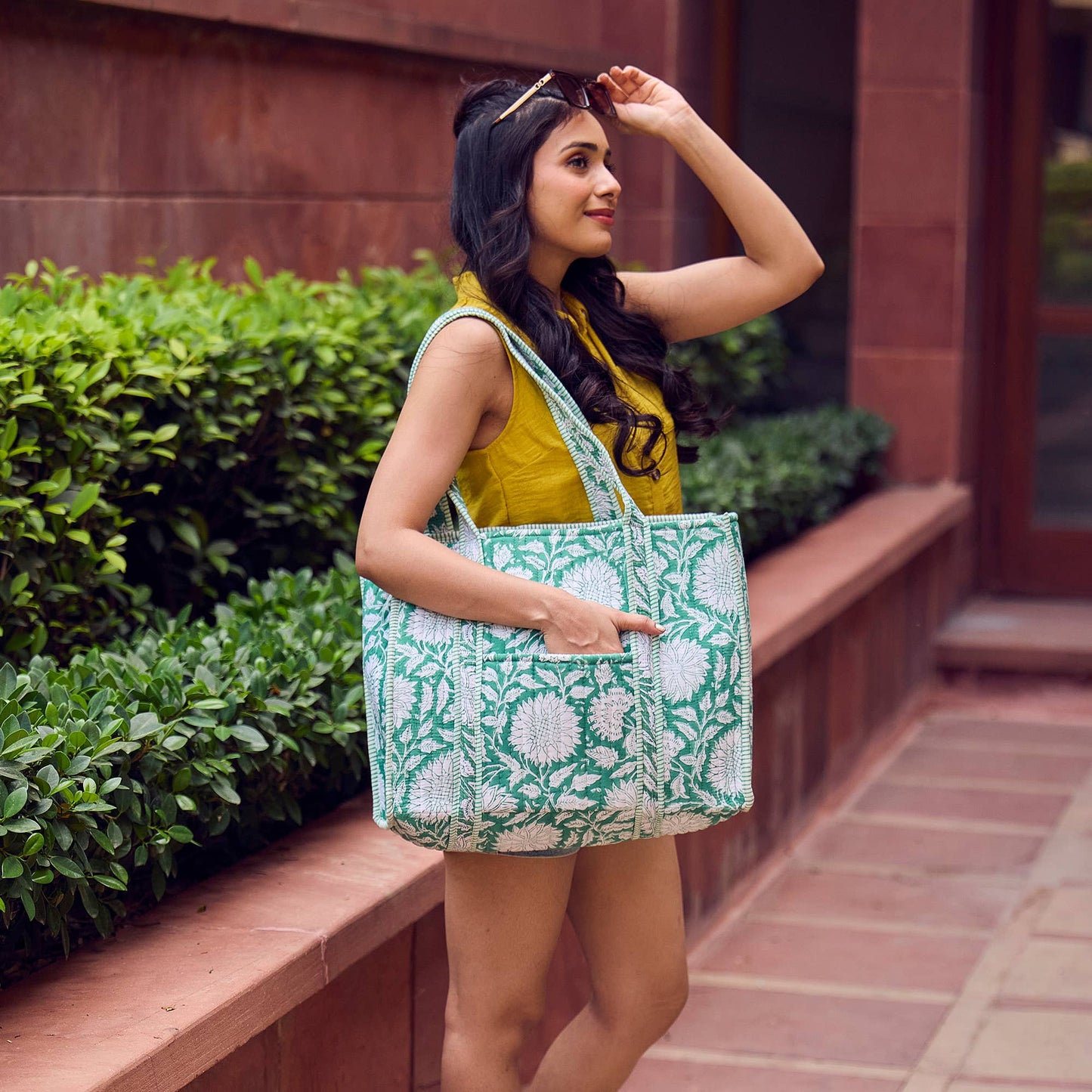 Teal Dan Quilted Block-Printed Tote