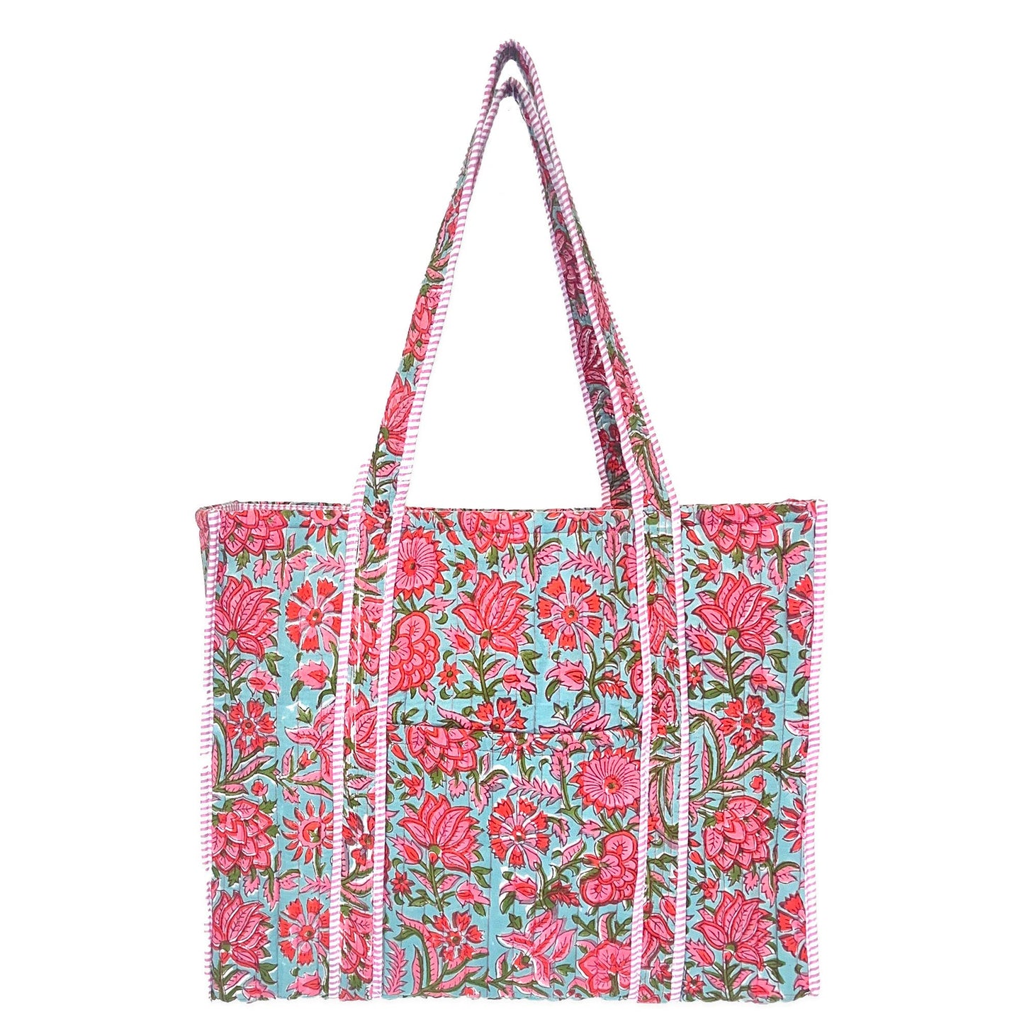 Pink Carnations Quilted Block-Printed Tote