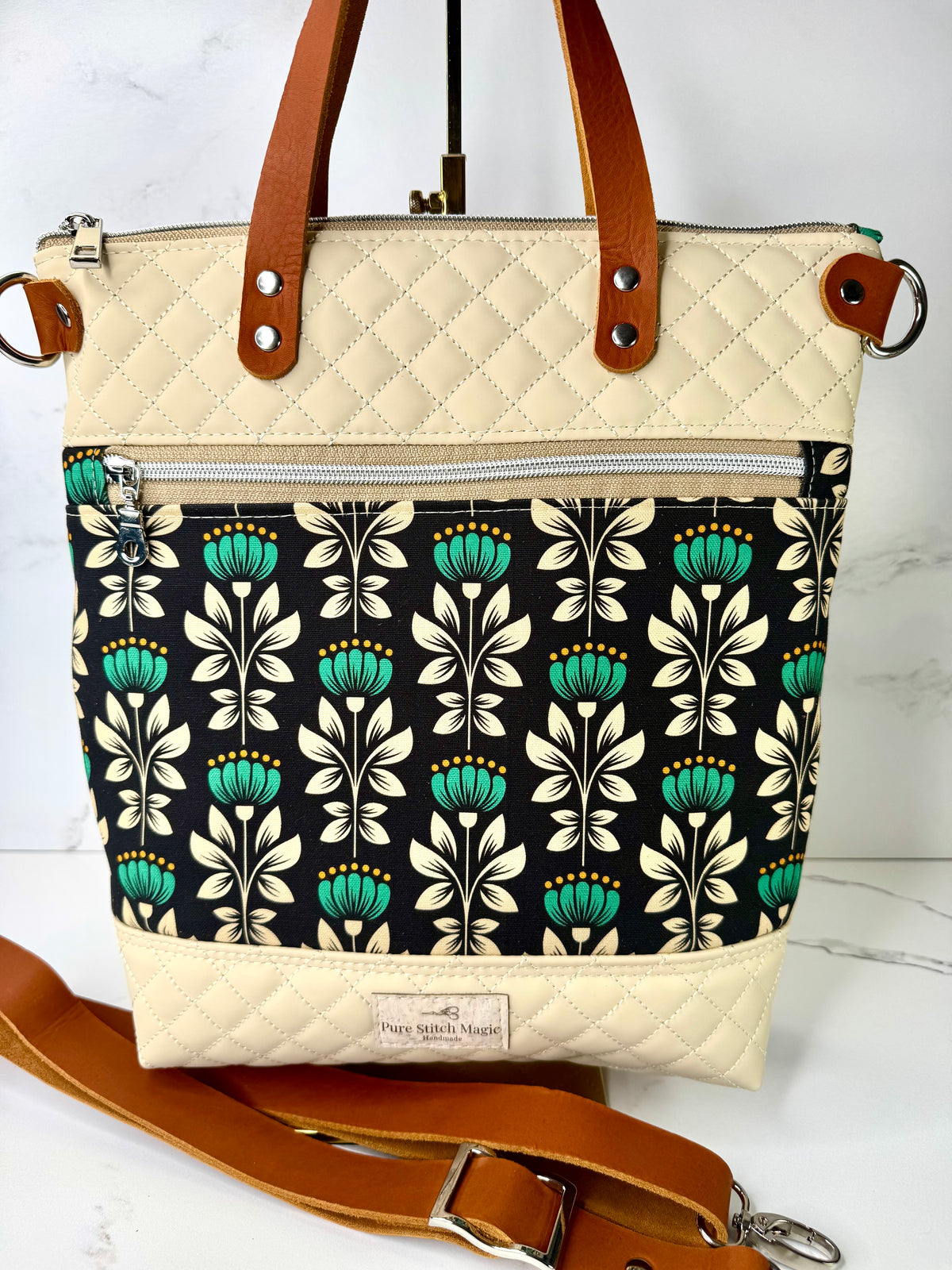 Aberdeen Tote - Quilted Teal Flowers