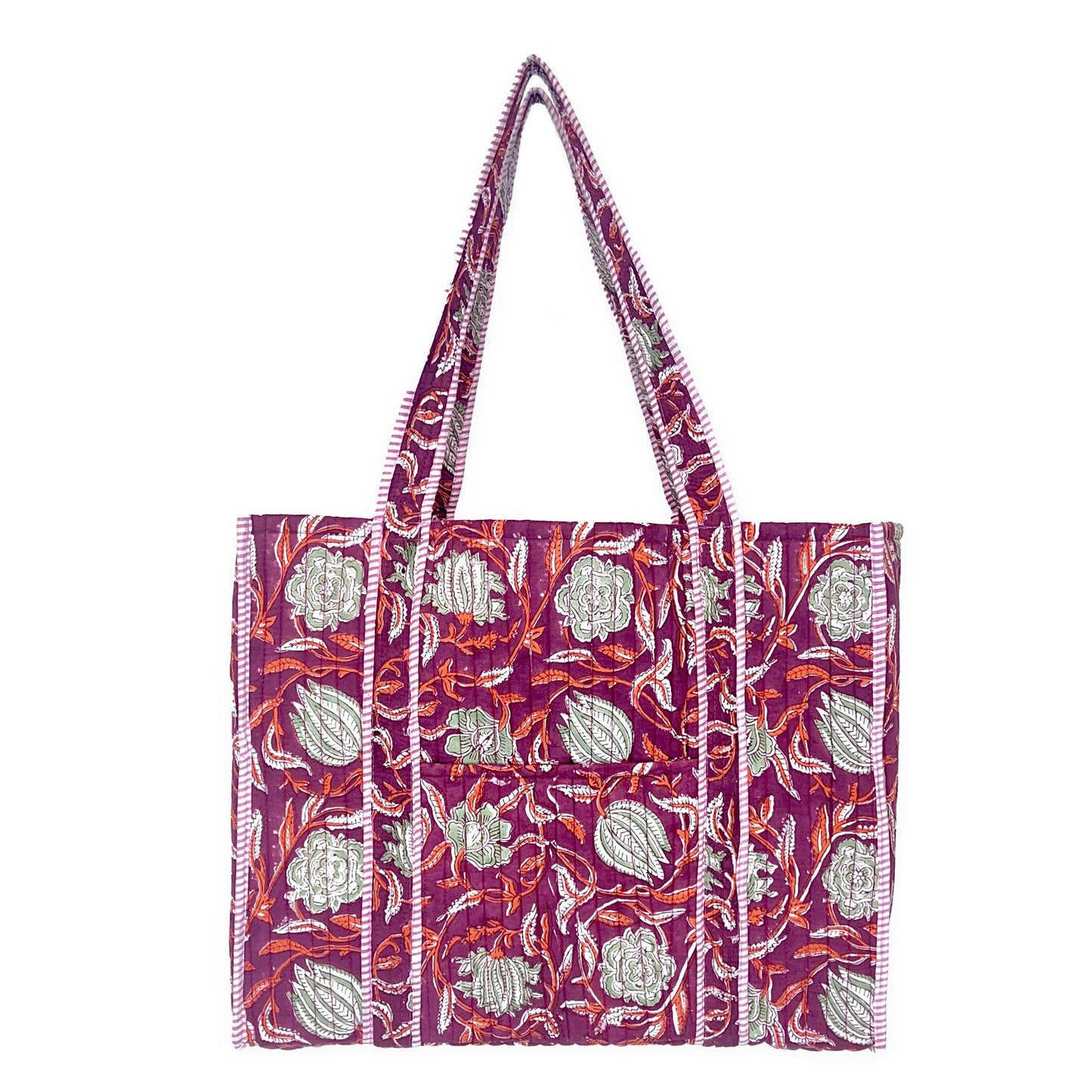 Plum Blossoms Quilted Block-Printed Tote