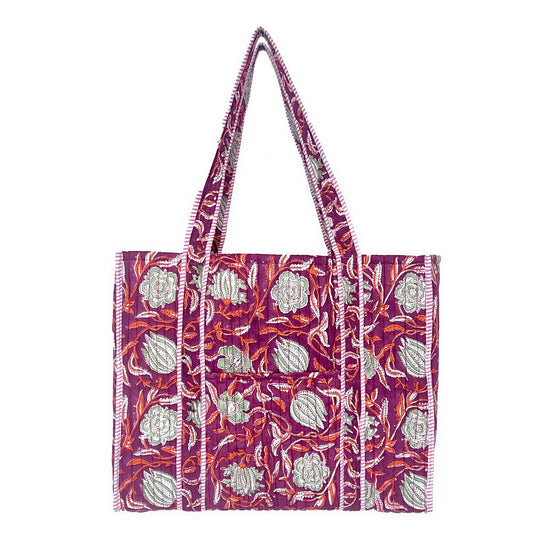 Plum Blossoms Quilted Block-Printed Tote