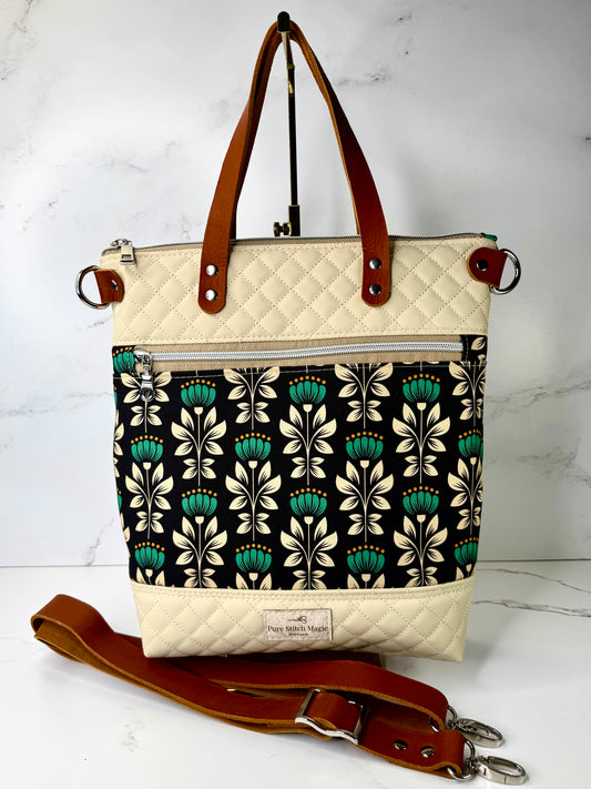 Aberdeen Tote - Quilted Teal Flowers