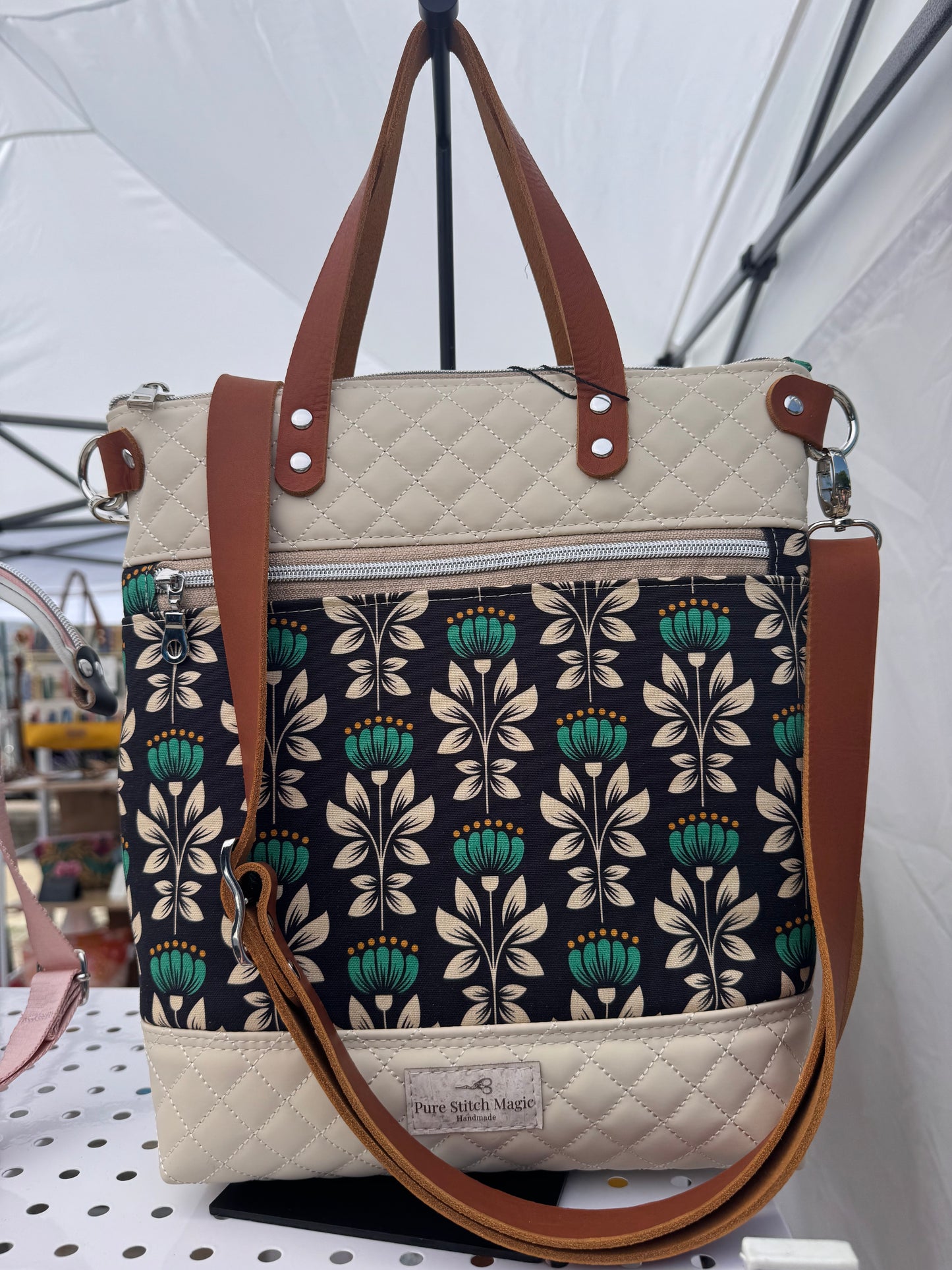 Aberdeen Tote - Quilted Teal Flowers