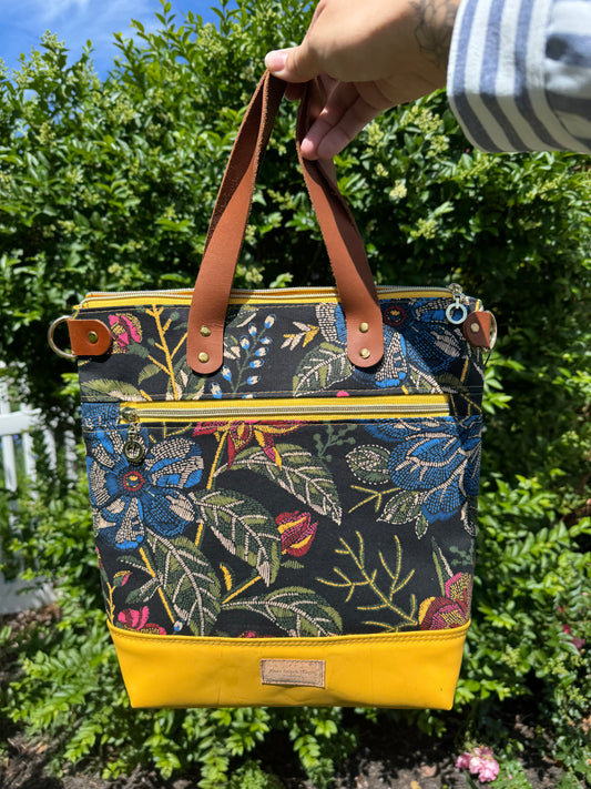 Aberdeen Tote- Embroidered Flowers Smooth Vinyl (Cosmetic Damage- Reduced Price)