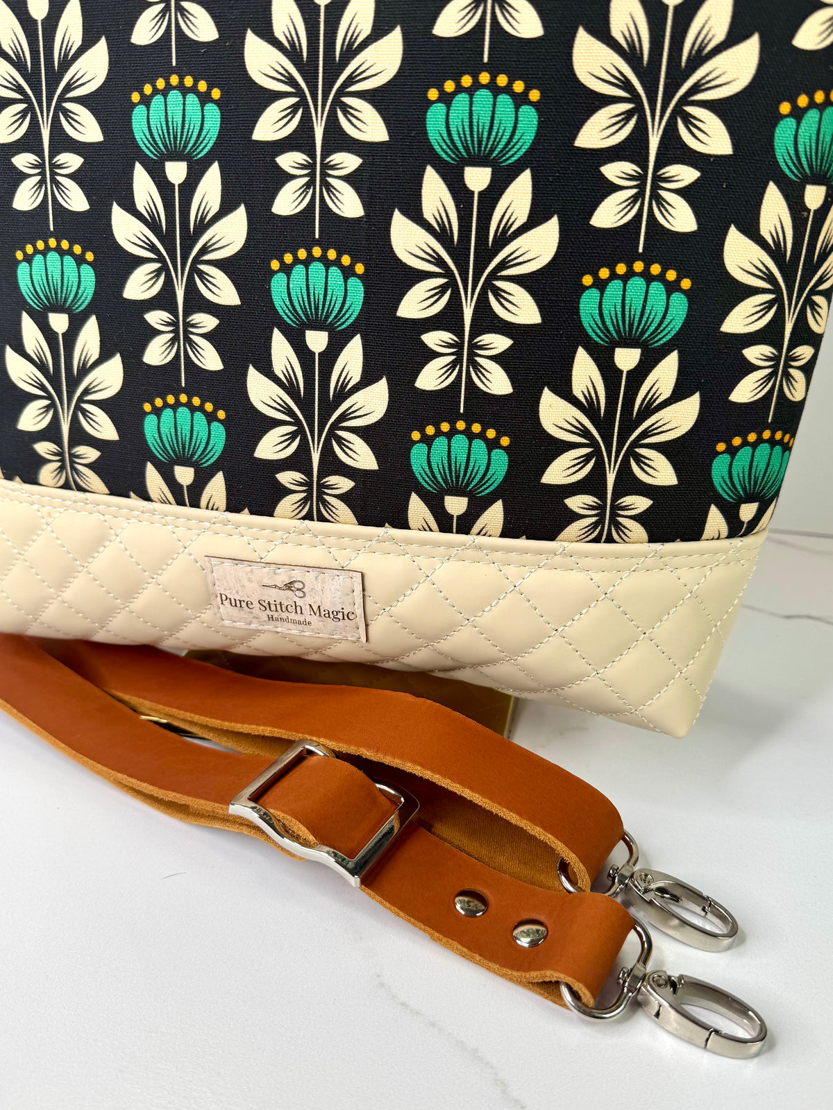 Aberdeen Tote - Quilted Teal Flowers