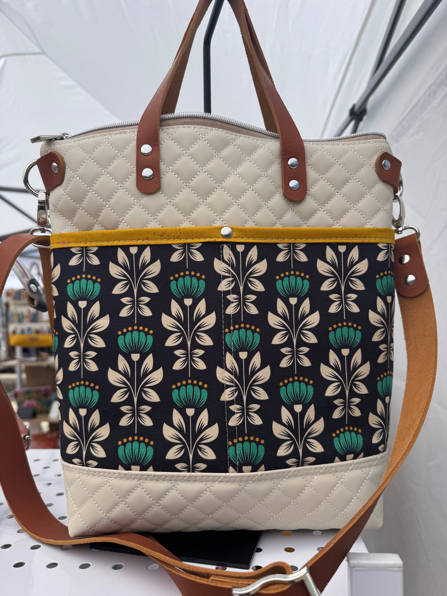 Aberdeen Tote - Quilted Teal Flowers