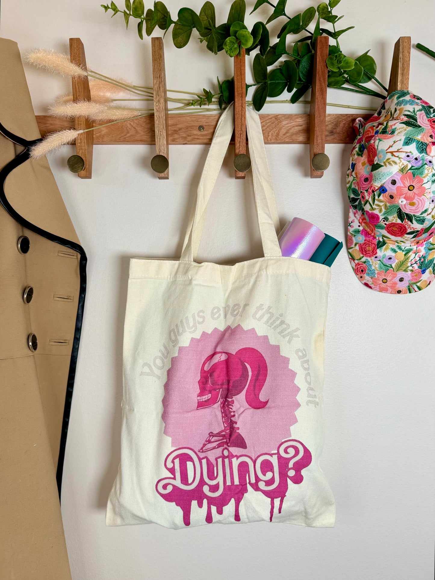 Dying Skeleton Canvas Tote Bag