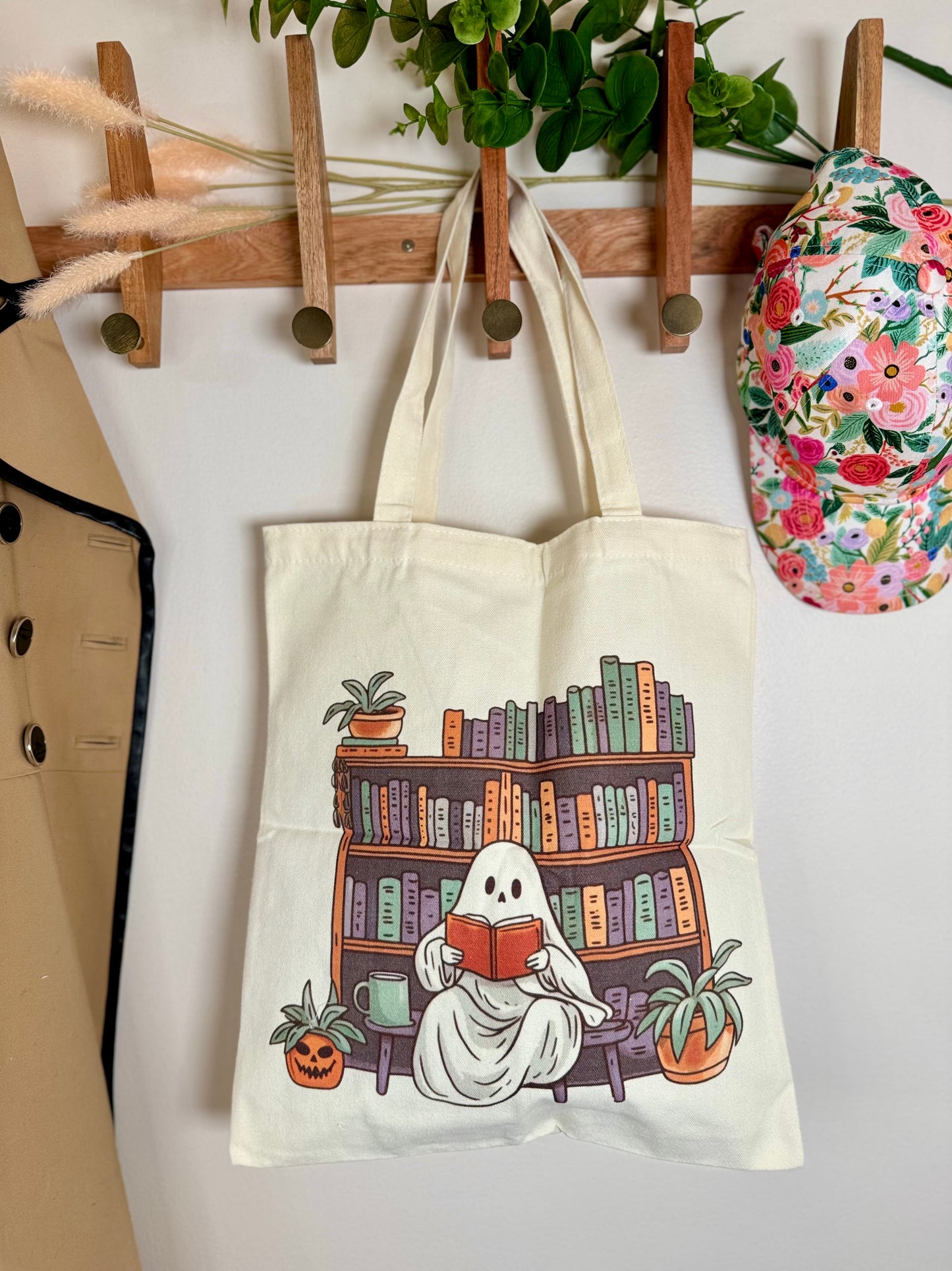 Spooky Ghost Bookshelf Tote Bag