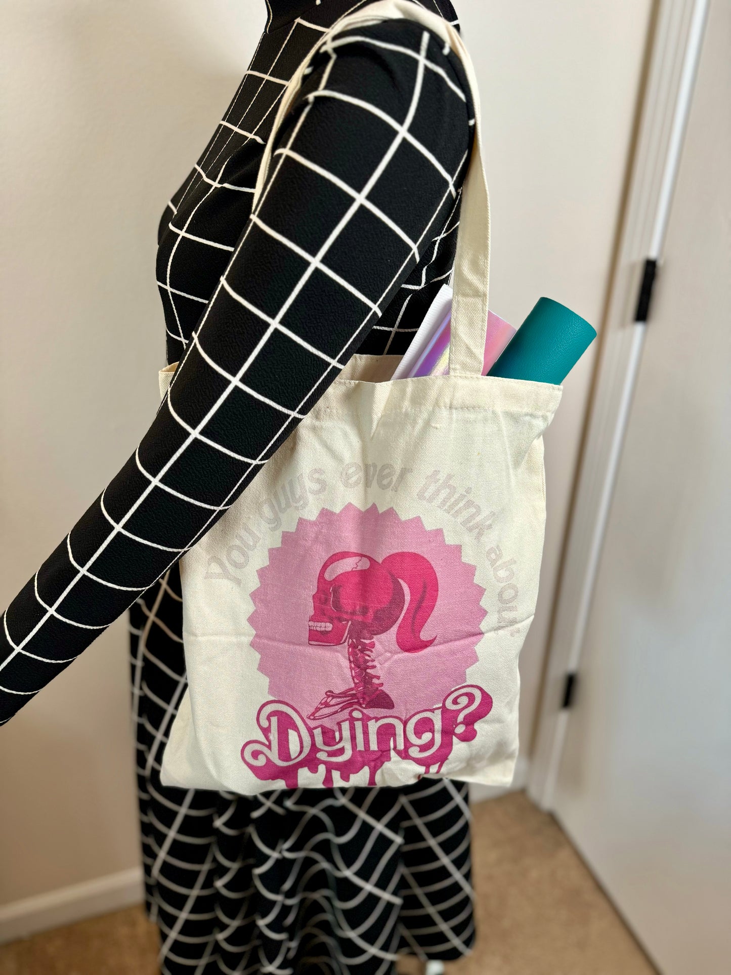 Dying Skeleton Canvas Tote Bag