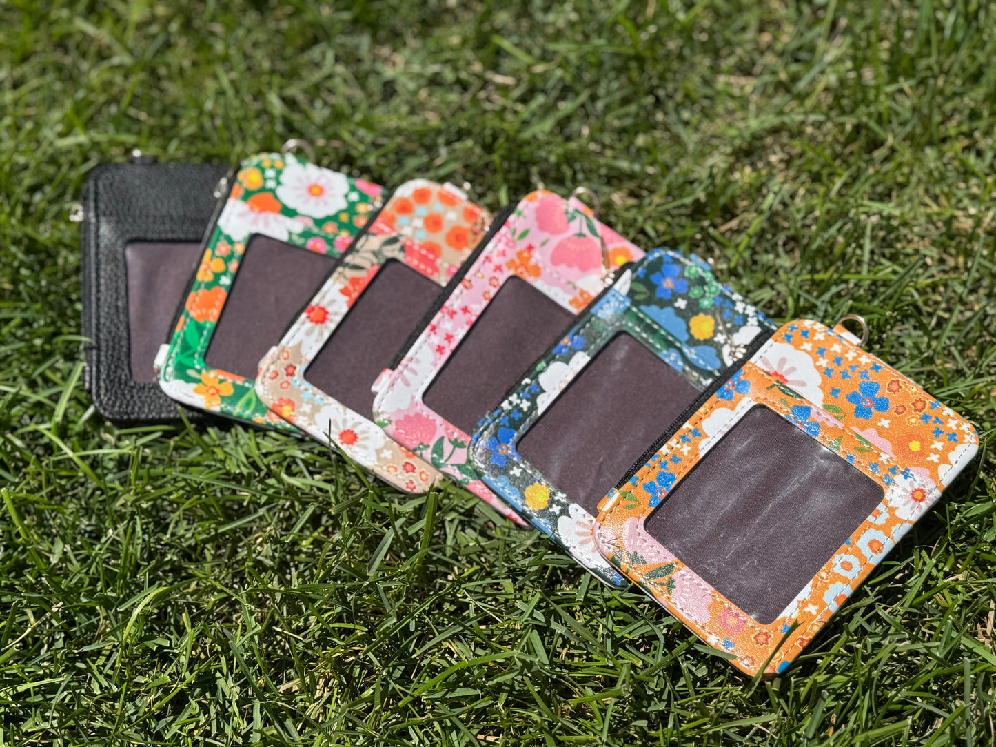 Floral Mini Card Holder Wallet with D-Ring Clip – ID Window, Zipper Pouch & Snap Closure