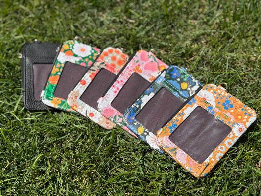Floral Mini Card Holder Wallet with D-Ring Clip – ID Window, Zipper Pouch & Snap Closure