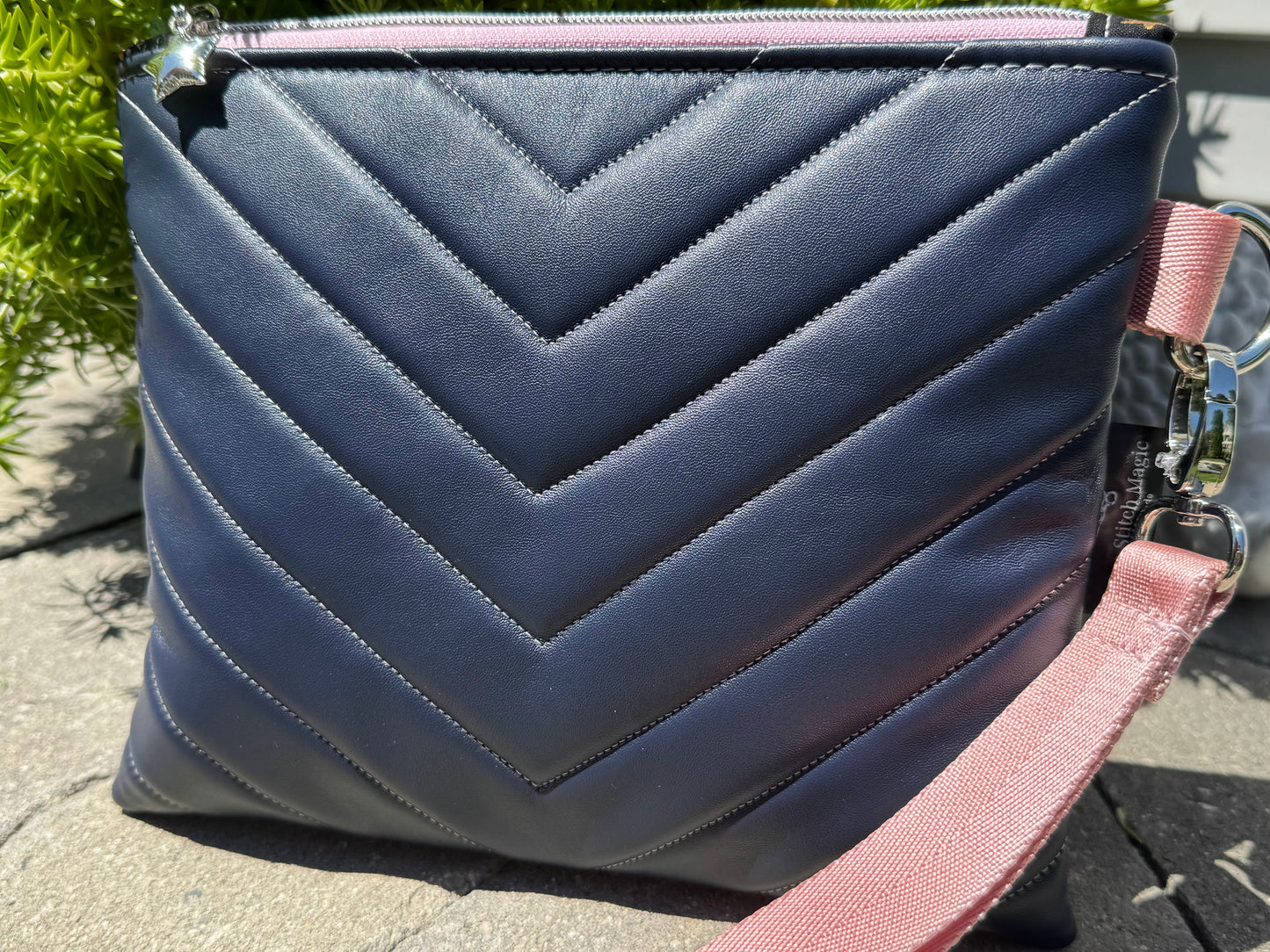 Quilted Navy Wristlet – Soft Faux Leather with Star Zipper Pull
