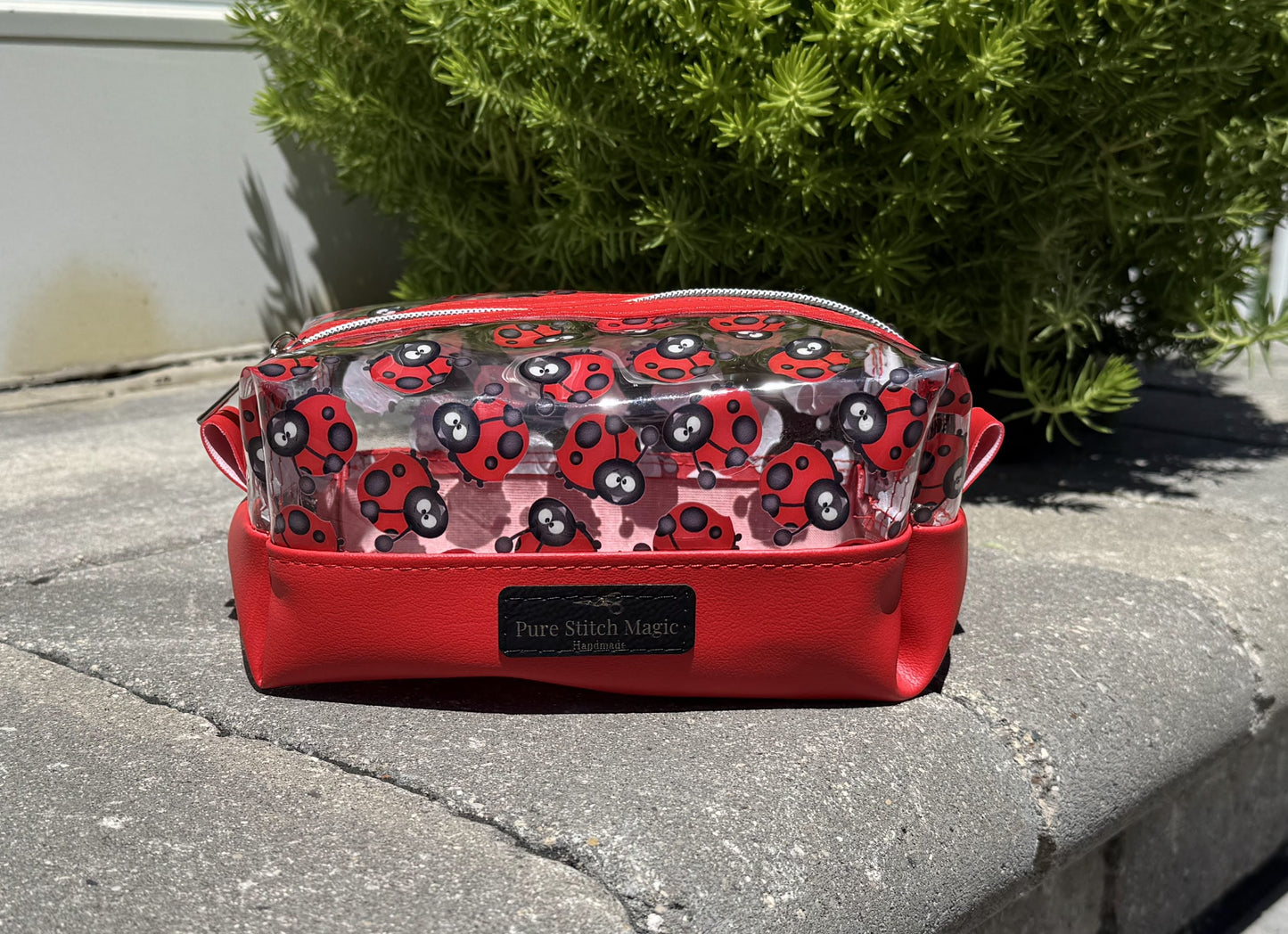 Ladybug Vinyl Boxy Pouch – Red Faux Leather