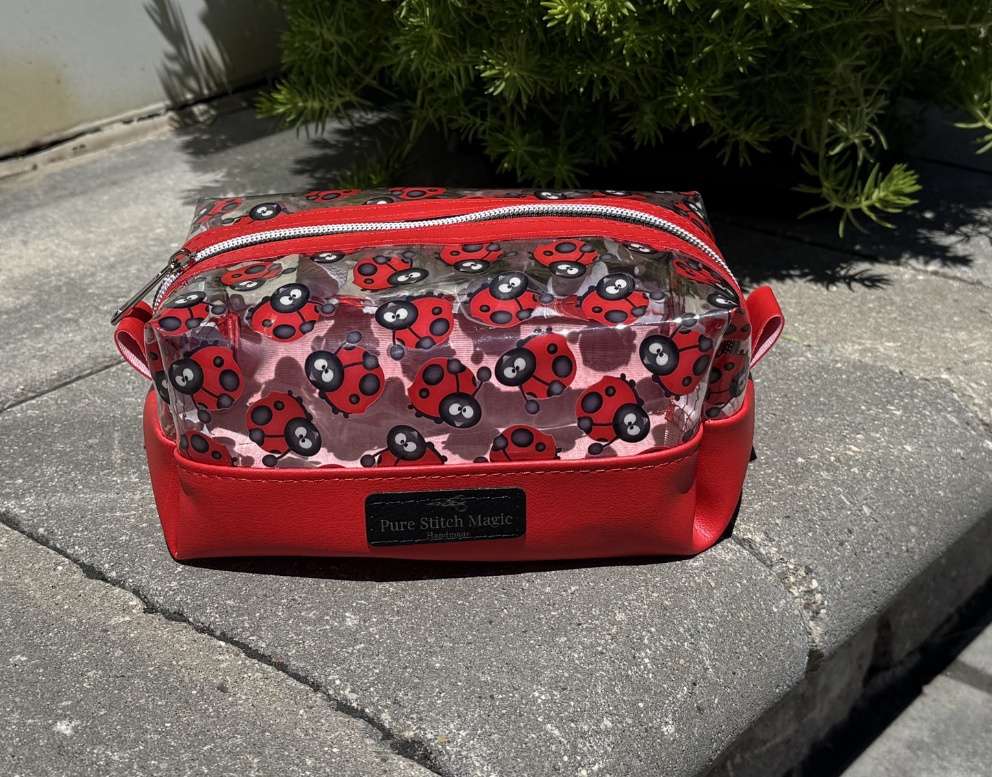 Ladybug Vinyl Boxy Pouch – Red Faux Leather