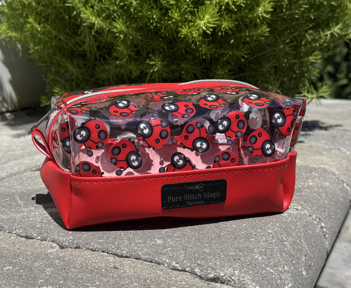 Ladybug Vinyl Boxy Pouch – Red Faux Leather