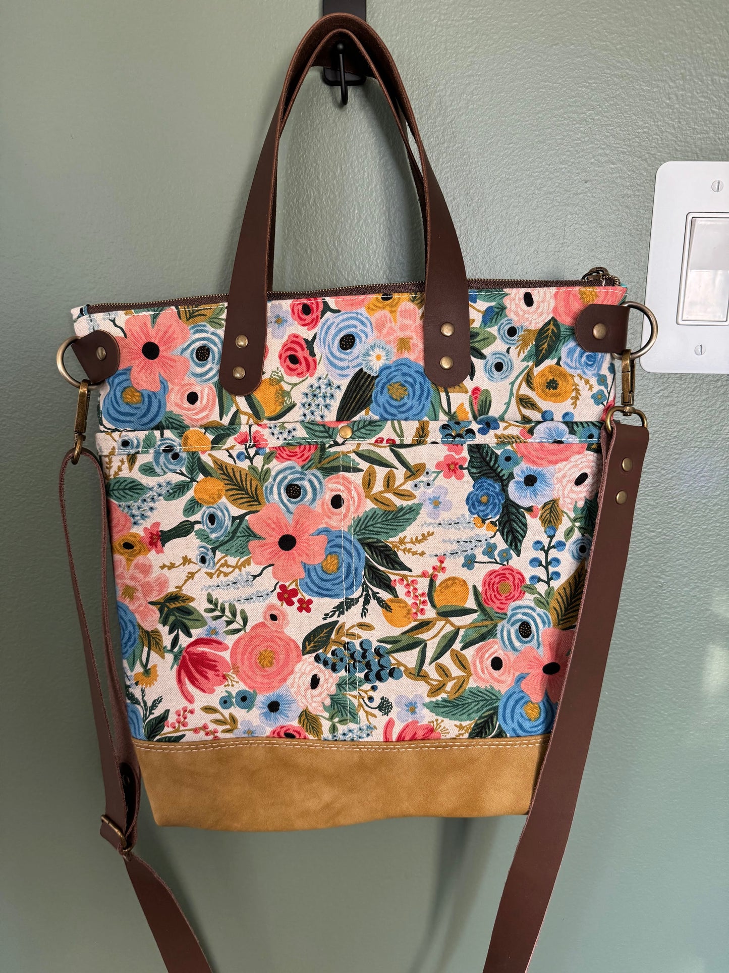 Aberdeen Tote- Canvas and Suede Blue Wildflower Garden Party Tote Bag