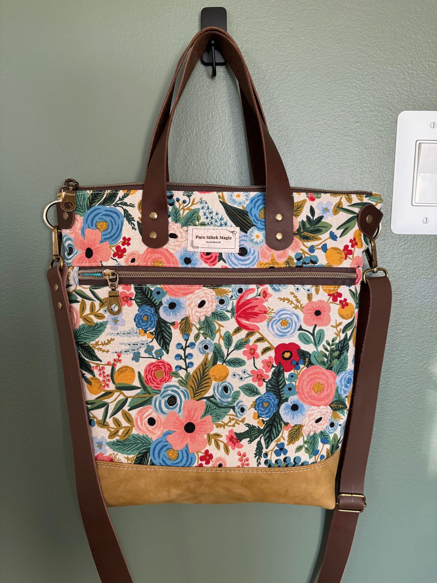 Aberdeen Tote- Canvas and Suede Blue Wildflower Garden Party Tote Bag