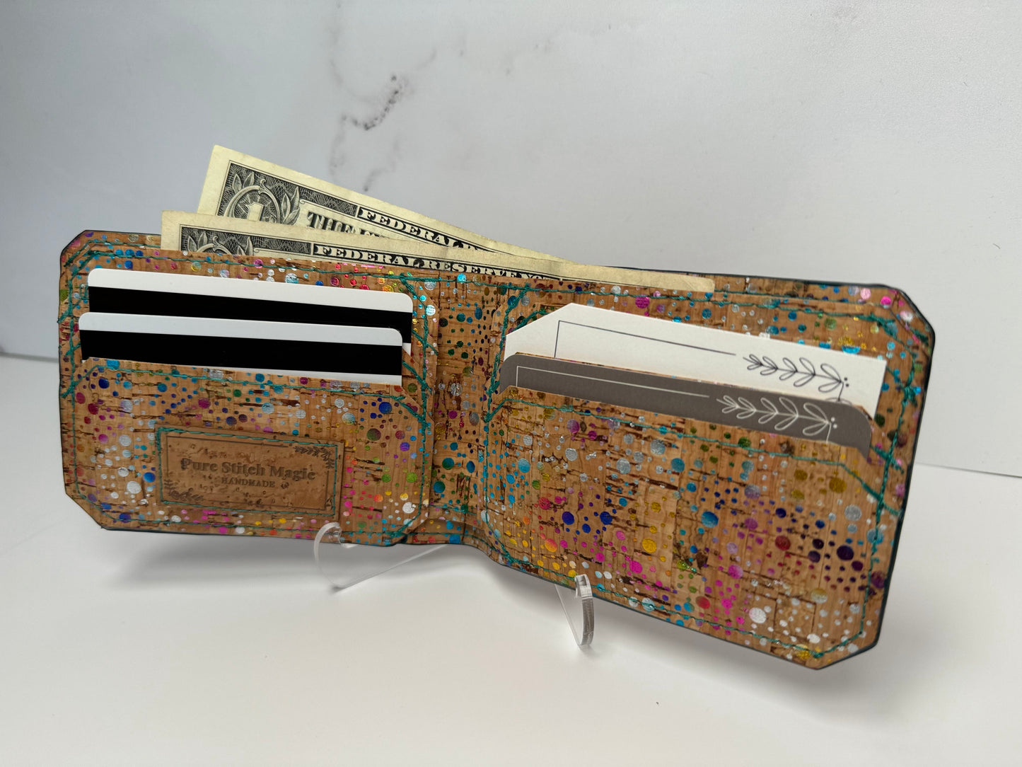 Rainbow Polka Dot Cork Bifold Wallet