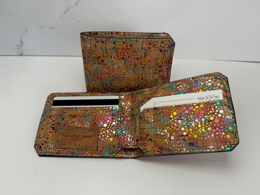 Rainbow Polka Dot Cork Bifold Wallet