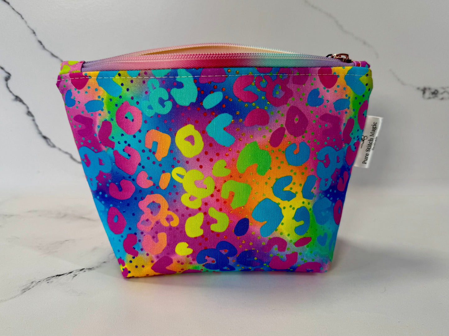 Willow Pouch - Neon Leopard | Medium | Non-Contrast Rainbow Makeup Bag