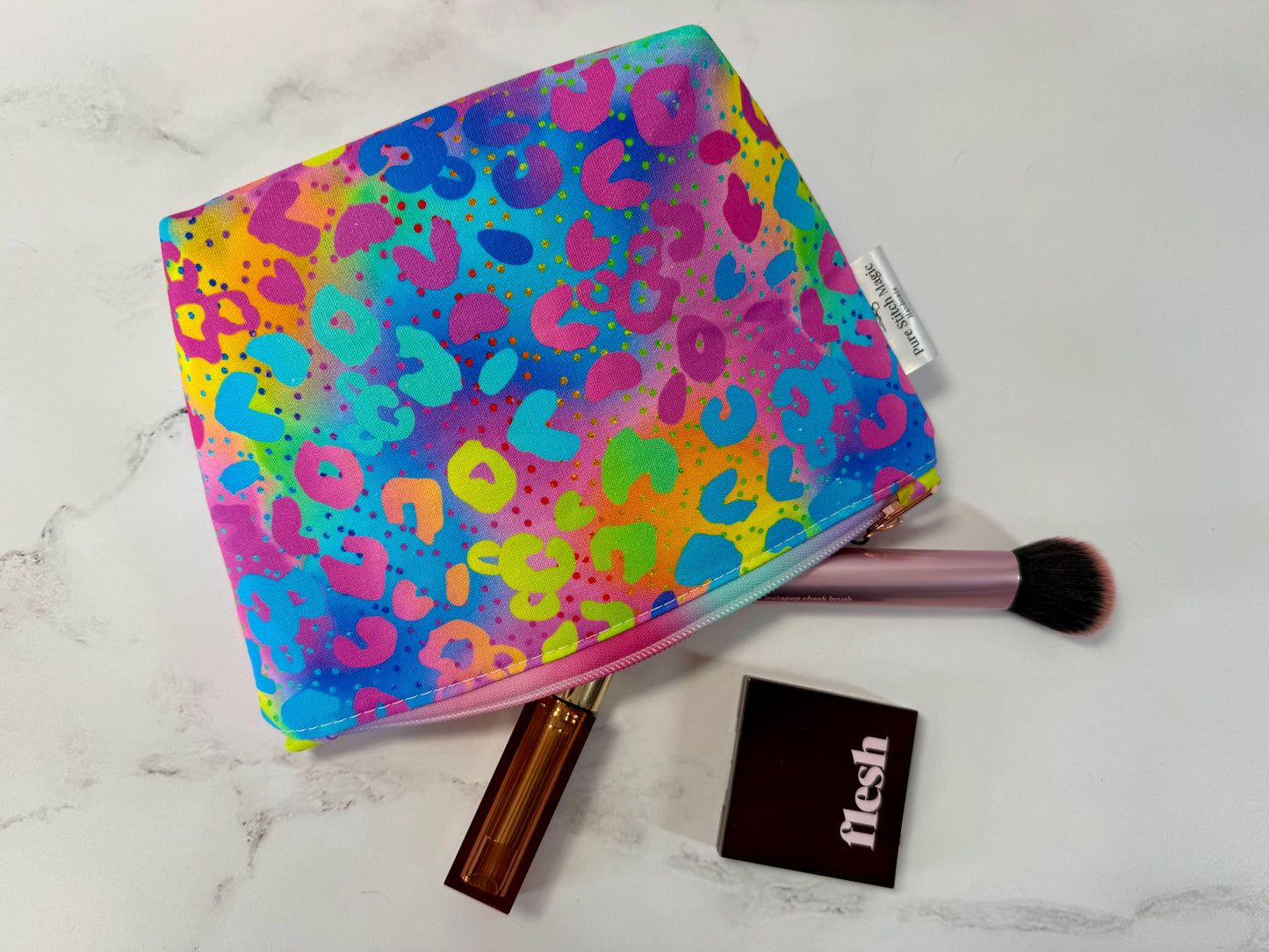 Willow Pouch - Neon Leopard | Medium | Non-Contrast Rainbow Makeup Bag