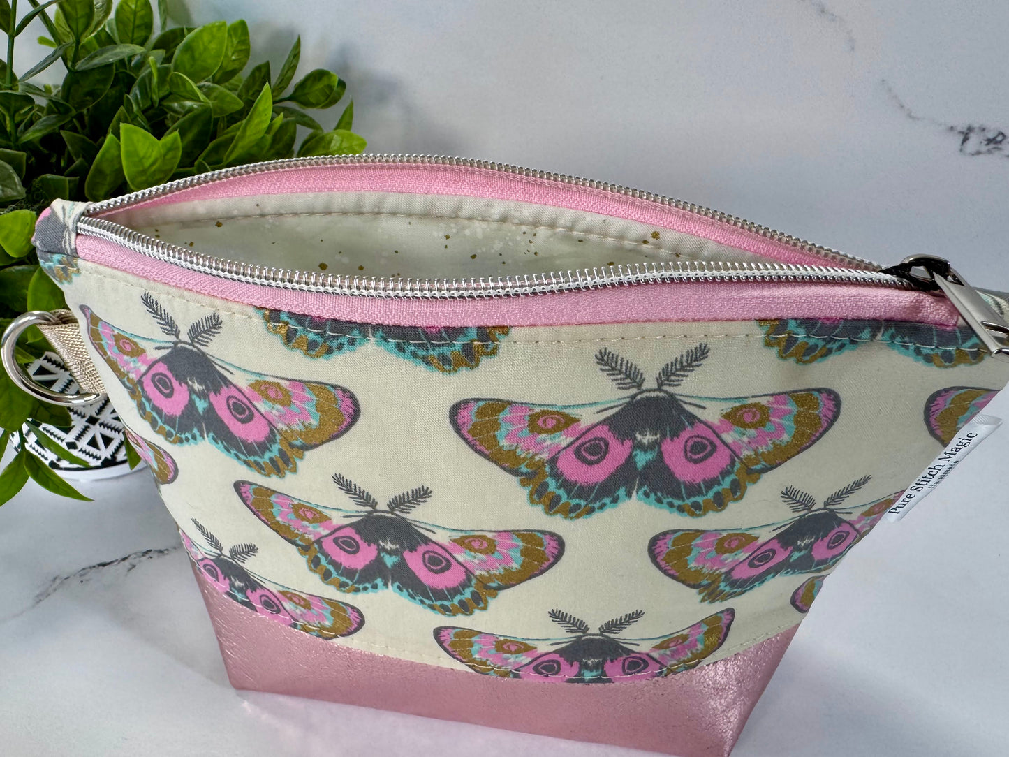 Willow Pouch - The Luna Pink Moths Makeup Bag | Medium