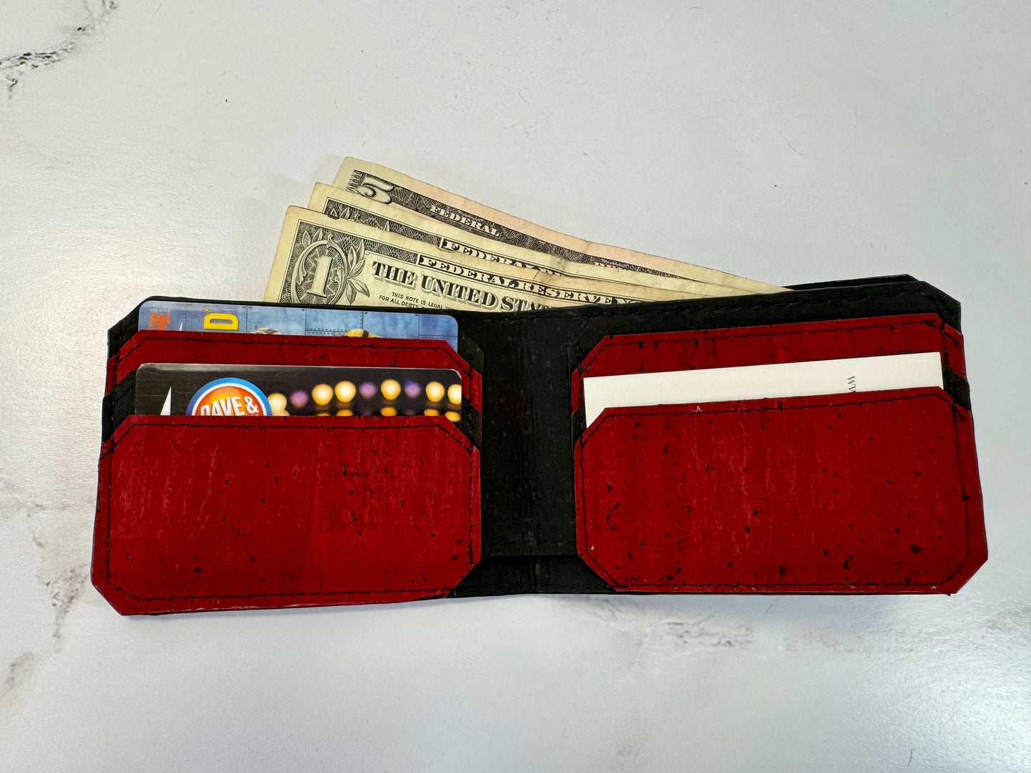 Cork Bifold Wallet – Black Exterior with Red Interior