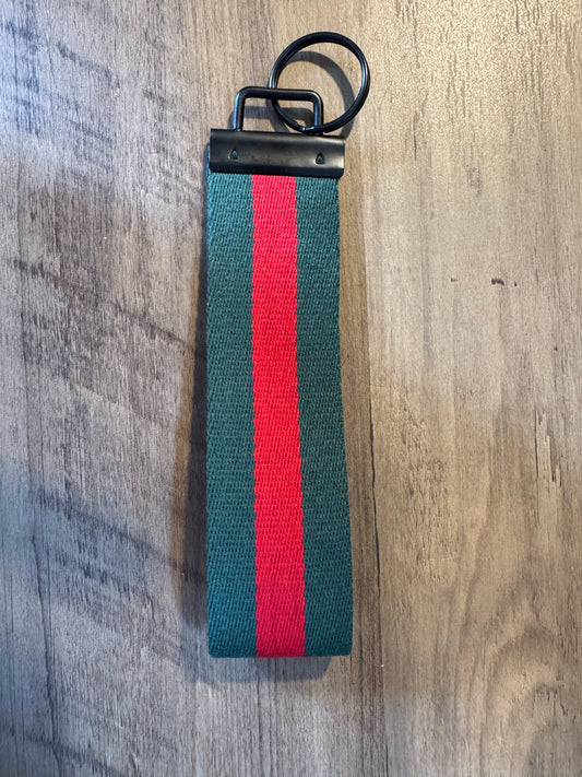 Wristlet Keychain – Red & Green Stripe 6"